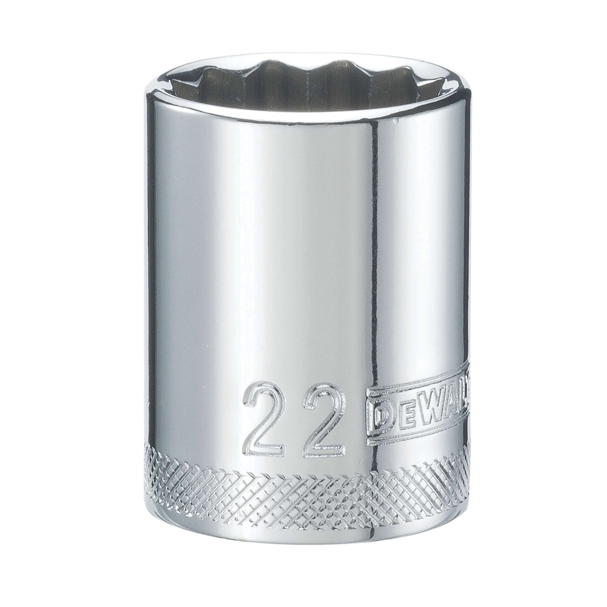 DWMT74579OSP Drive Hand Socket, 22 mm Socket, 1/2 in Drive, 12-Point, Steel, Polished Chrome Vanadium