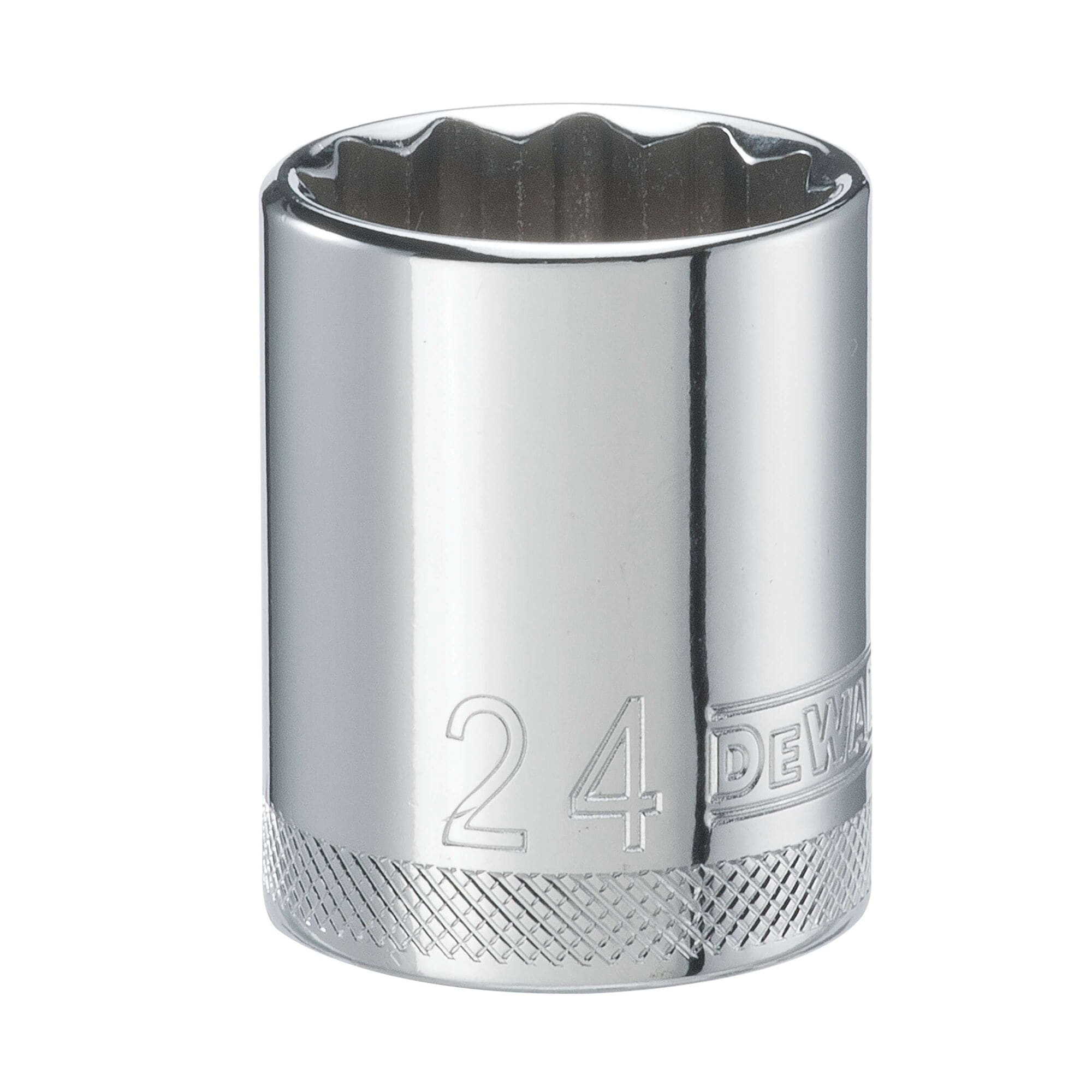 DWMT74581OSP Drive Hand Socket, 24 mm Socket, 1/2 in Drive, 12-Point, Steel, Polished Chrome Vanadium
