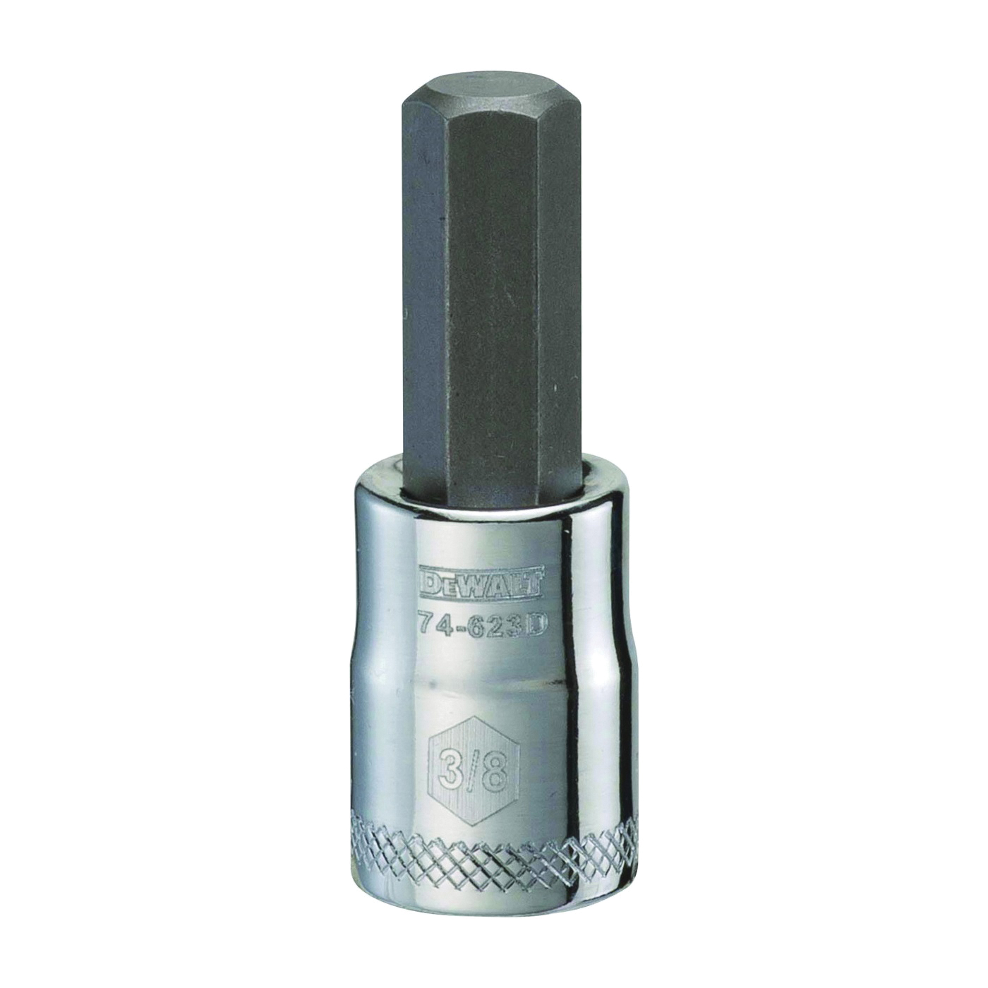 DWMT74623OSP Fractional Hex Bit Socket, 3/8 in Tip, 3/8 in Drive, Polished Chrome, 1-31/32 in OAL