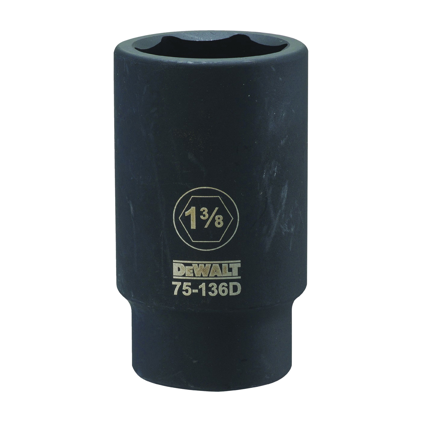 DWMT75136OSP Impact Socket, 1-3/8 in Socket, 1-9/16 in D Socket, 3/4 in Drive, 6-Point, CR-440 Steel