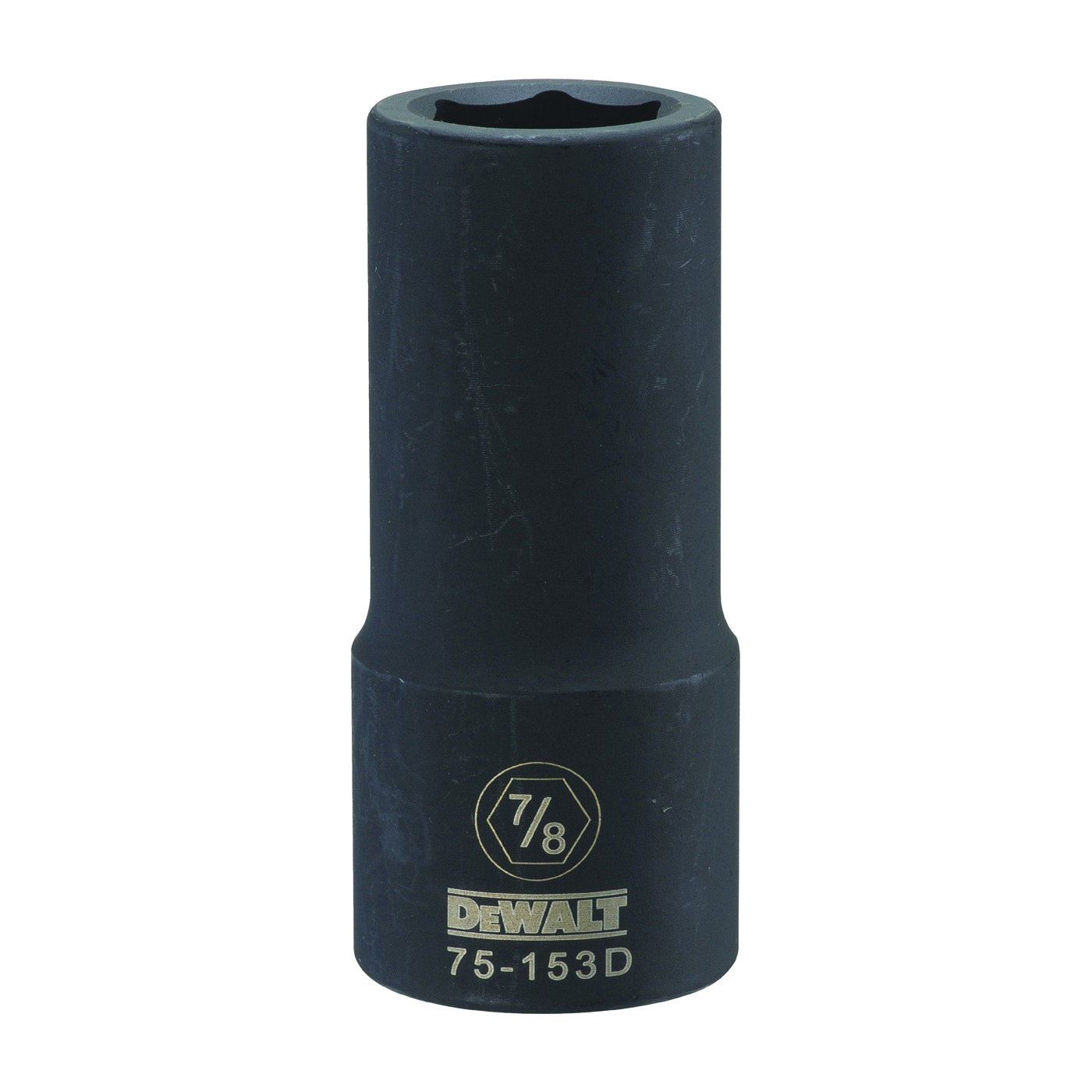 DWMT75153OSP Impact Socket, 7/8 in Socket, 1-1/32 in D Socket, 3/4 in Drive, 6-Point, CR-440 Steel, Black Oxide