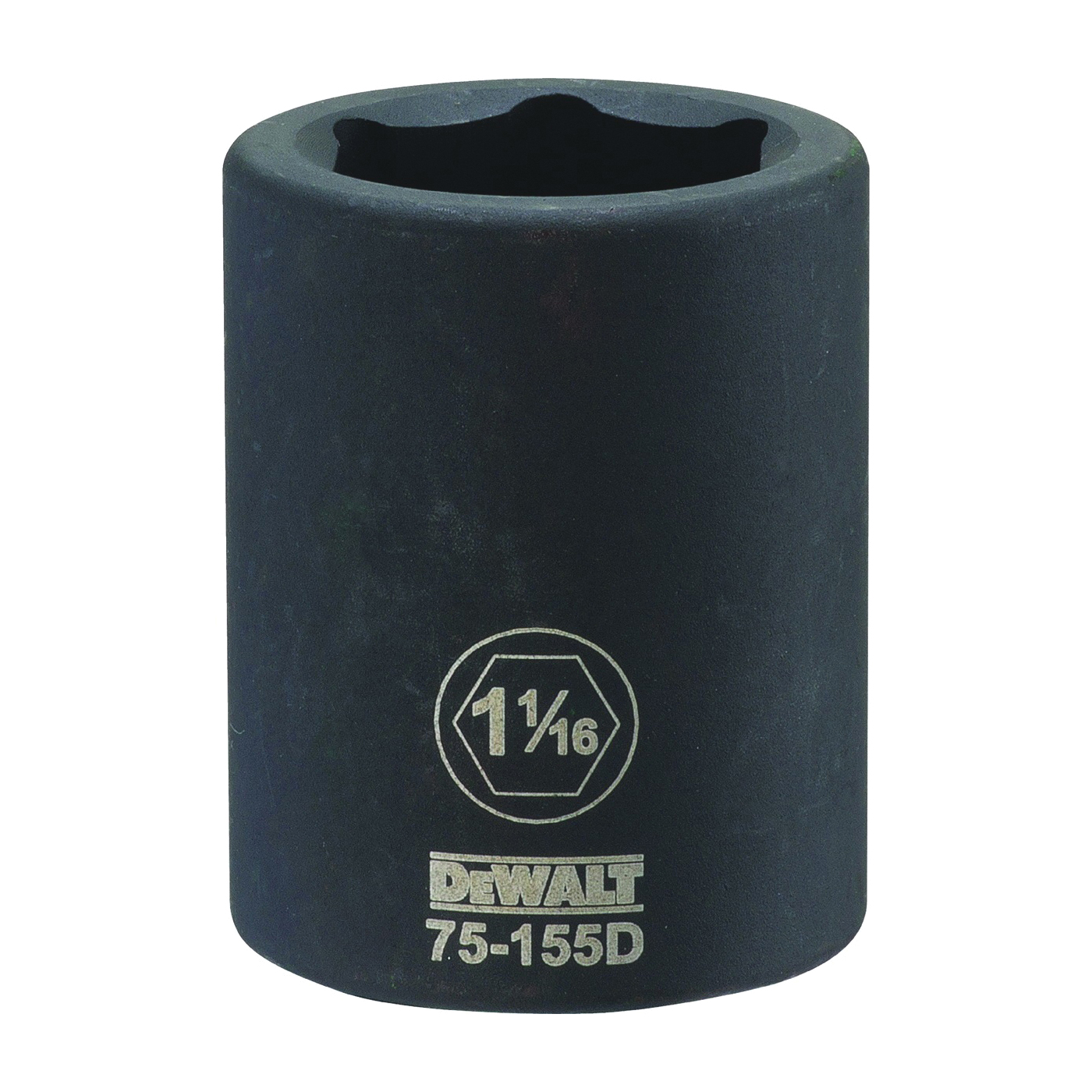 DWMT75155OSP Impact Socket, 1-1/16 in Socket, 23/32 in D Socket, 3/4 in Drive, 6-Point, CR-440 Steel