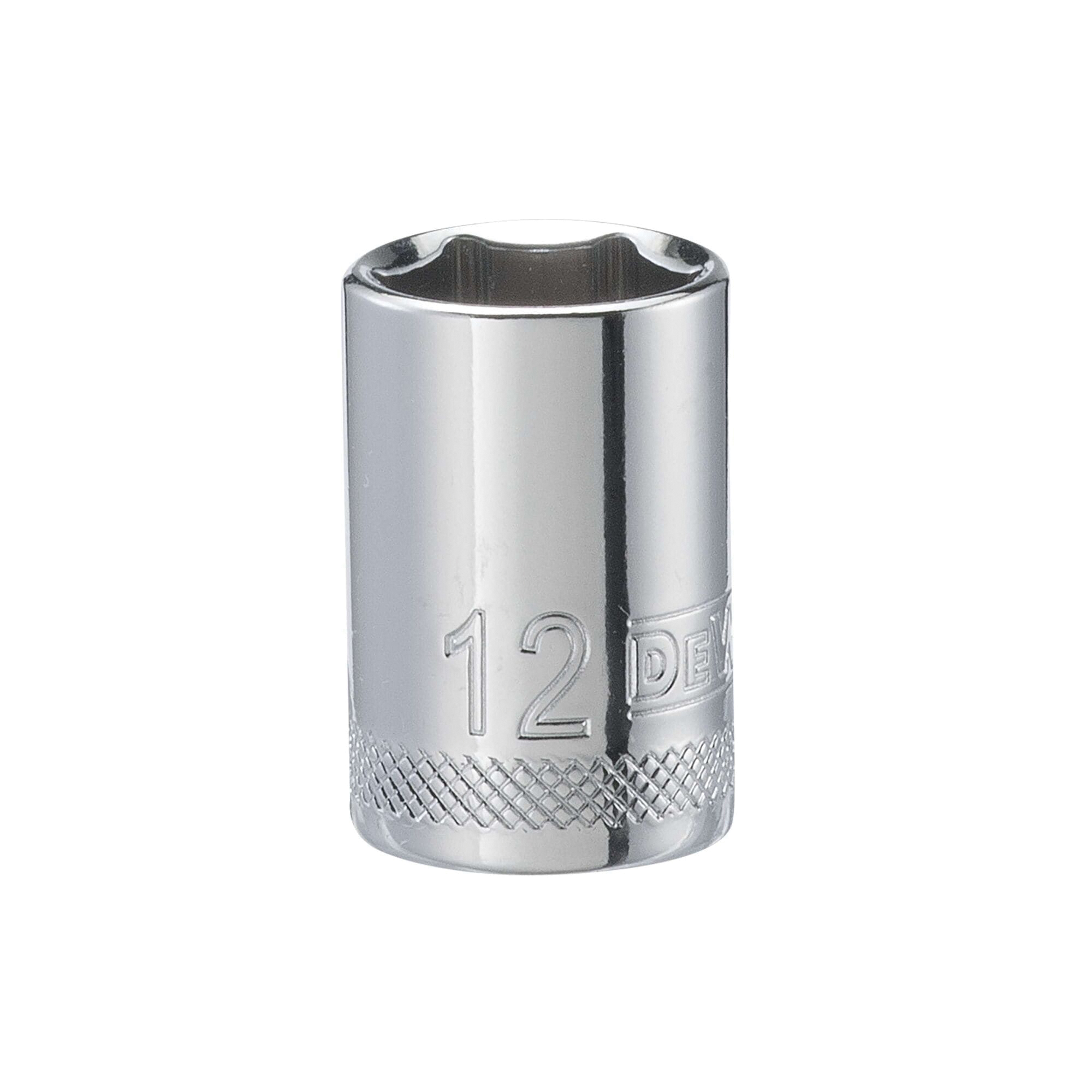 DWMT86109OSP Drive Hand Socket, 12 mm Socket, 1/4 in Drive, 6-Point, Steel, Polished Chrome Vanadium