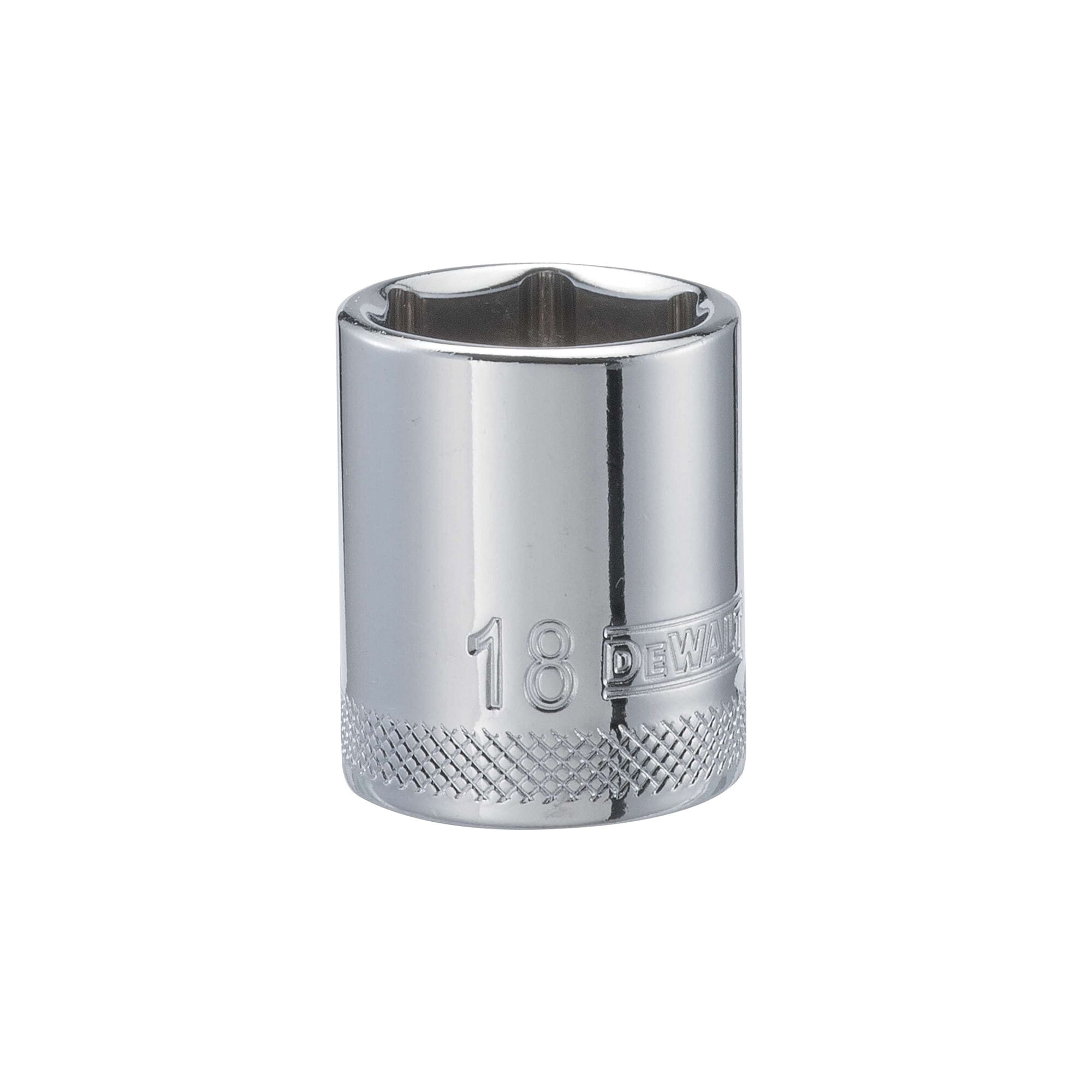 DWMT86313OSP Drive Hand Socket, 18 mm Socket, 3/8 in Drive, 6-Point, Steel, Polished Chrome Vanadium