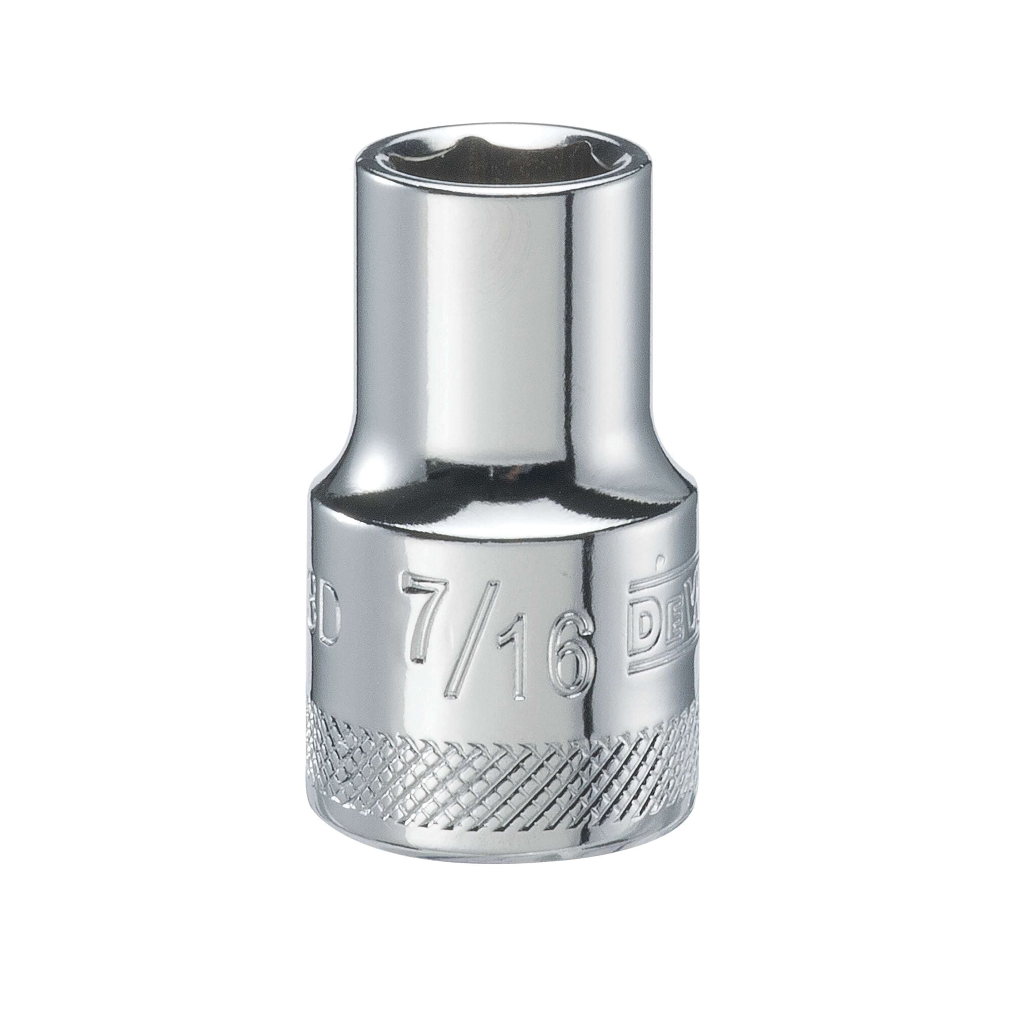 DWMT86443OSP Drive Hand Socket, 7/16 in Socket, 1/2 in Drive, 6-Point, Steel, Polished Chrome Vanadium