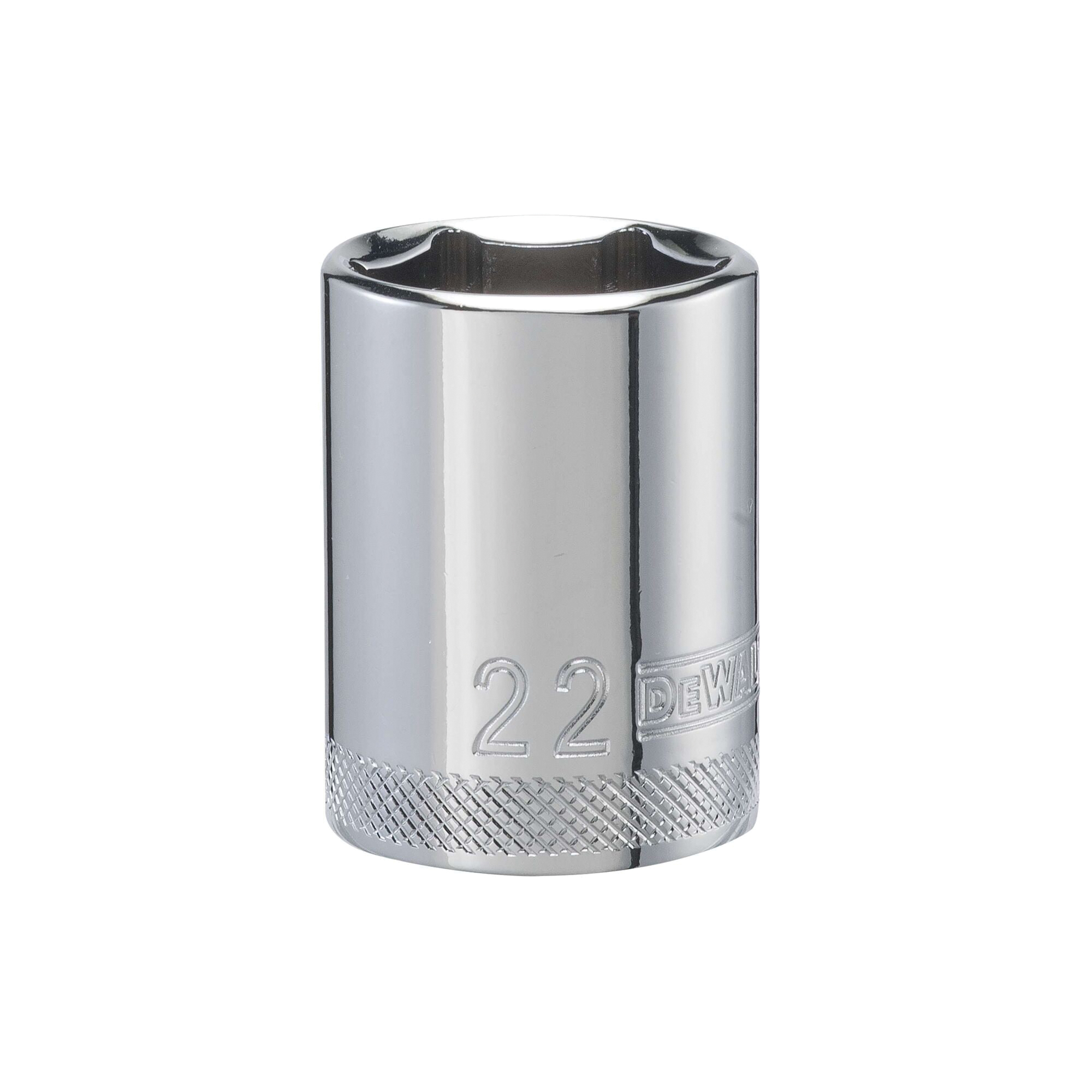 DWMT86522OSP Drive Socket, 22 mm Socket, 1-9/16 in OAL, 1/2 in Drive, 6-Point, Vanadium Steel, Polished Chrome