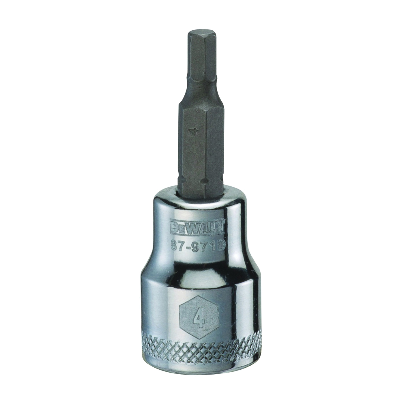 DWMT87971OSP Fractional Hex Bit Socket, 4 mm Tip, 3/8 in Drive, Polished Chrome, 1-31/32 in OAL