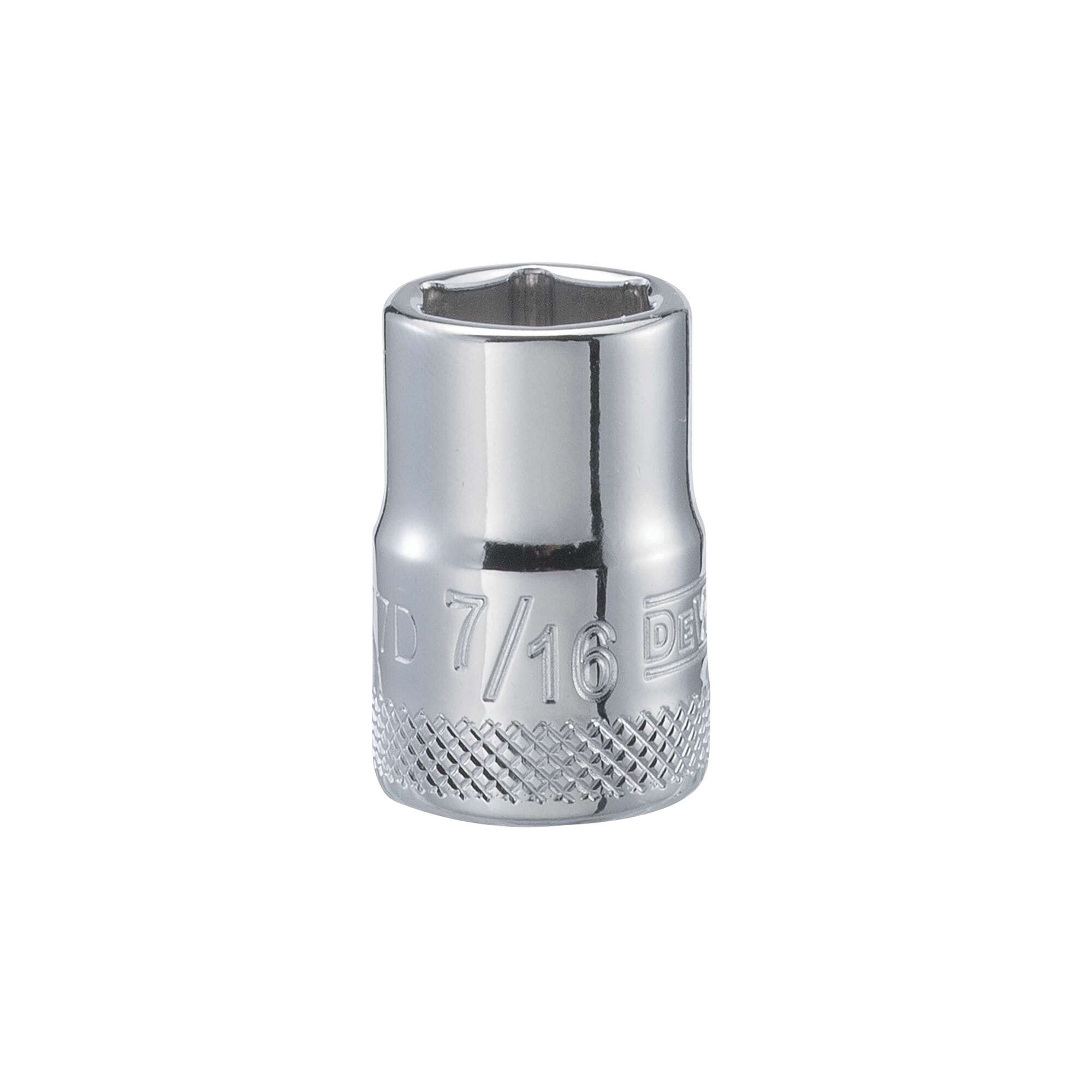 DWMT88977OSP Drive Hand Socket, 7/16 in Socket, 3/8 in Drive, 6-Point, Steel, Polished Chrome Vanadium