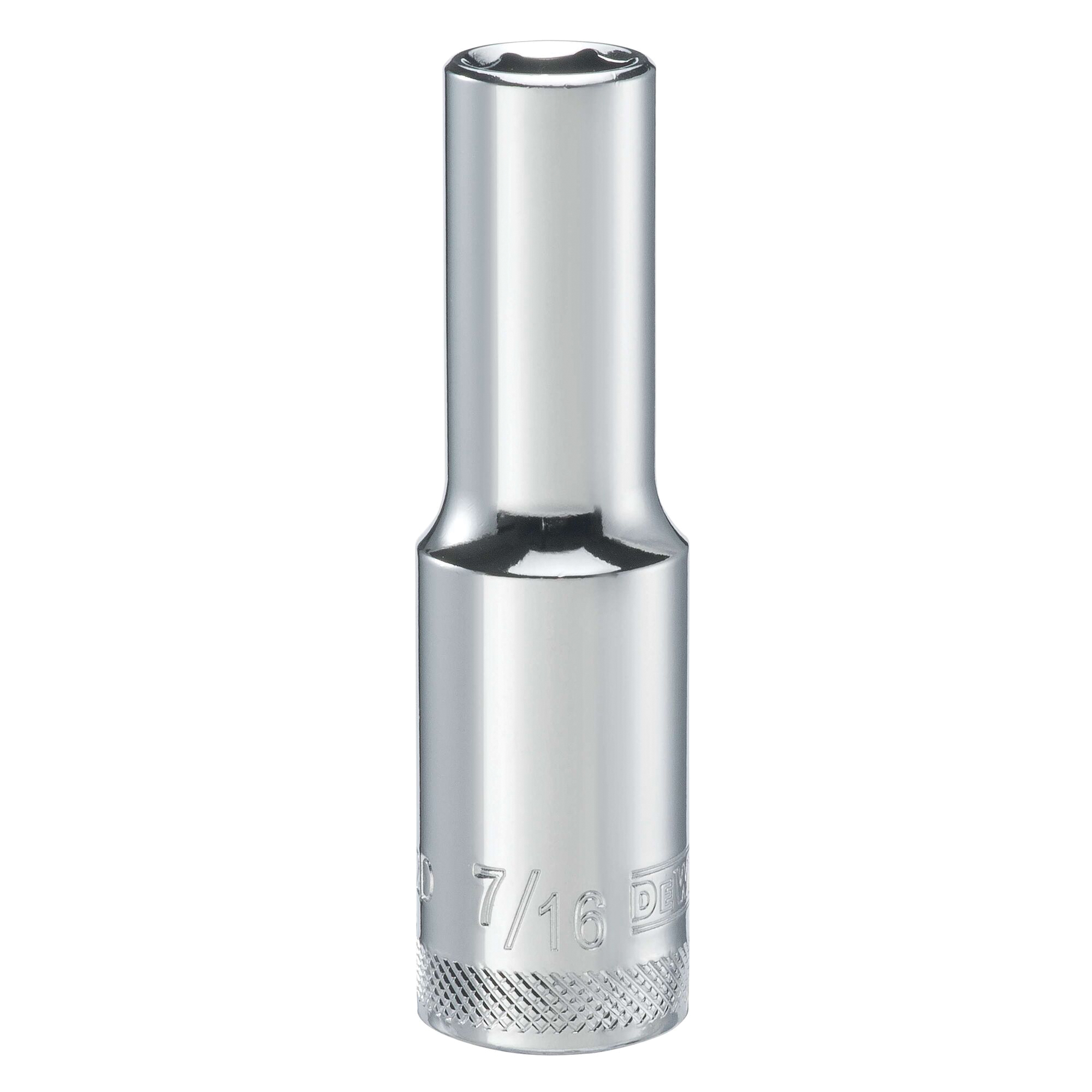 DWMT89532OSP Drive Hand Socket, 7/16 in Socket, 1/2 in Drive, 6-Point, Steel, Polished Chrome Vanadium