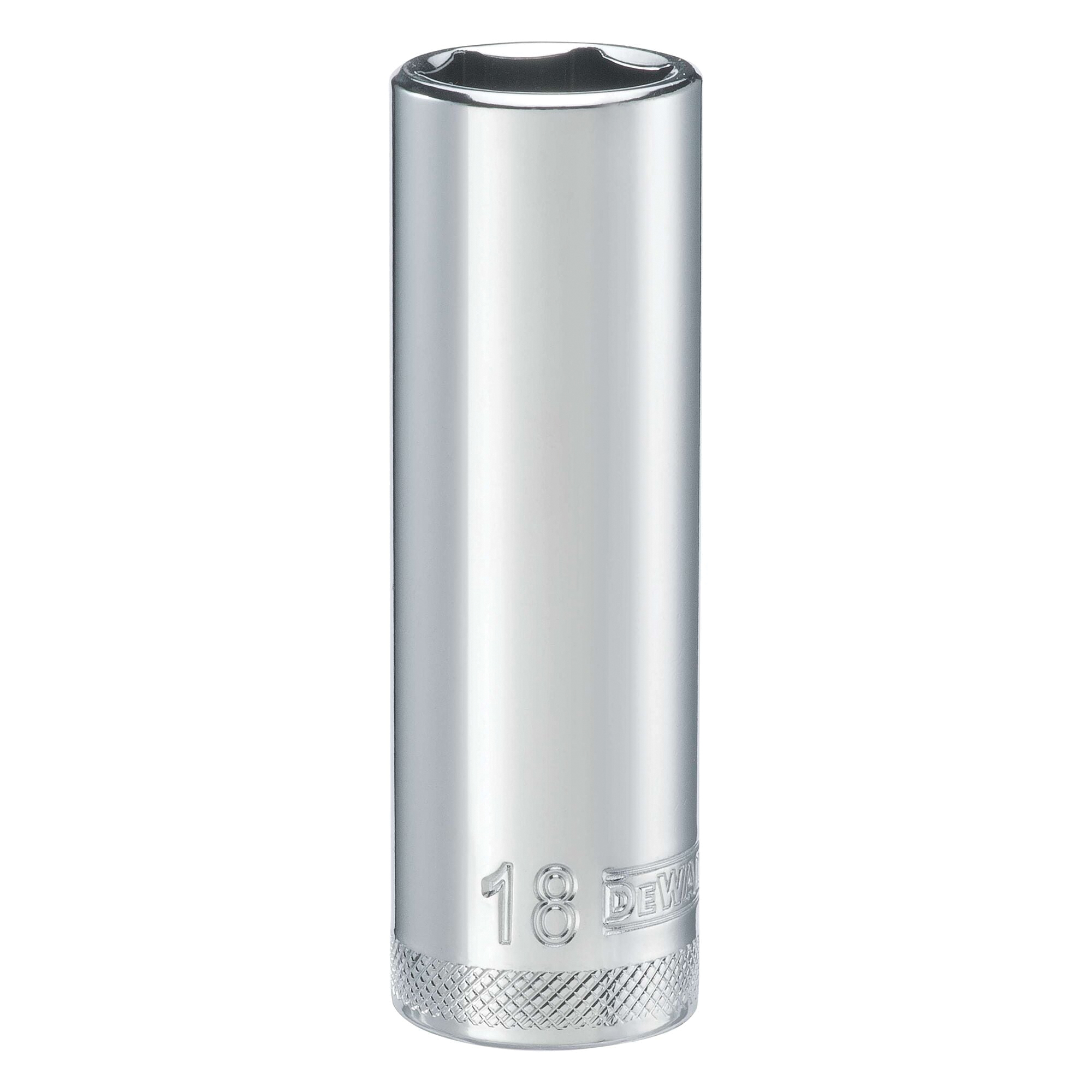 DWMT93533OSP Drive Hand Socket, 18 mm Socket, 1/2 in Drive, 6-Point, Steel, Polished Chrome Vanadium