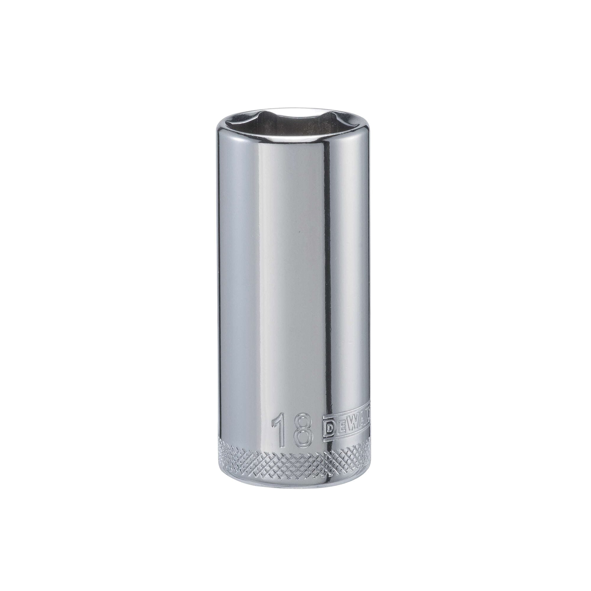 DWMT94955OSP Drive Hand Socket, 18 mm Socket, 3/8 in Drive, 6-Point, Steel, Polished Chrome Vanadium
