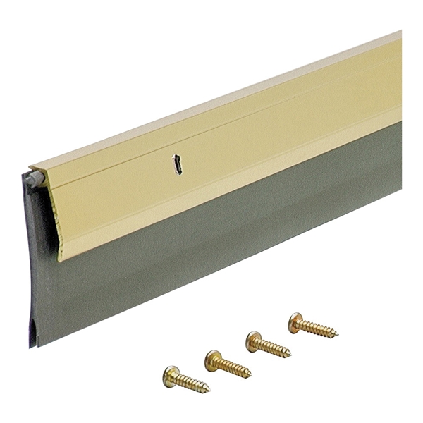 05744 Double Fin Door Sweep, 36 in L, 1/4 in W, 2-1/8 in H, Aluminum Flange, Vinyl Insert, Gold