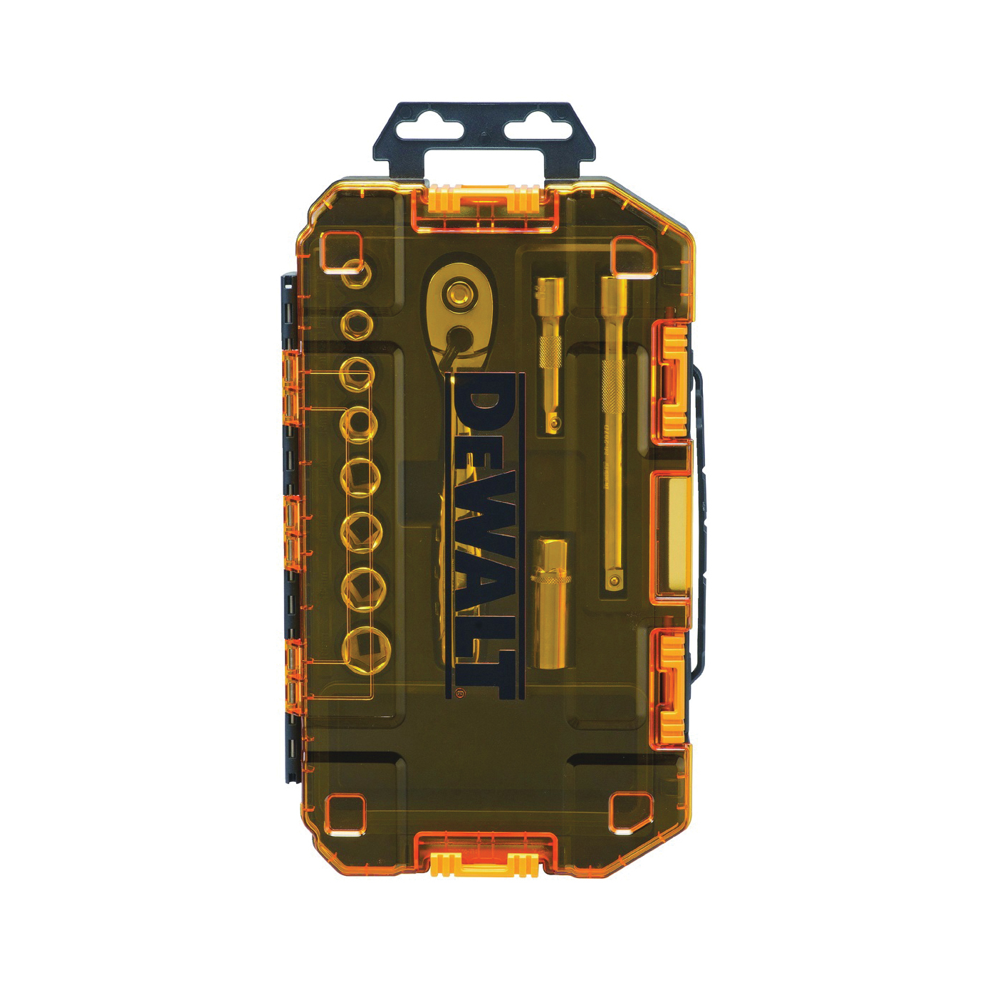 DWMT75421 Socket Set, Chrome Vanadium Steel, Chrome-Plated, Yellow, Specifications: 3/8 in Drive Size