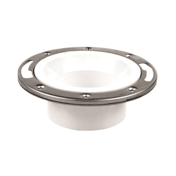 43495 Closet Flange, 3 or 4 in Connection, Solvent Weld, PVC/Stainless Steel, White, For: 3 in, 4 in Pipes