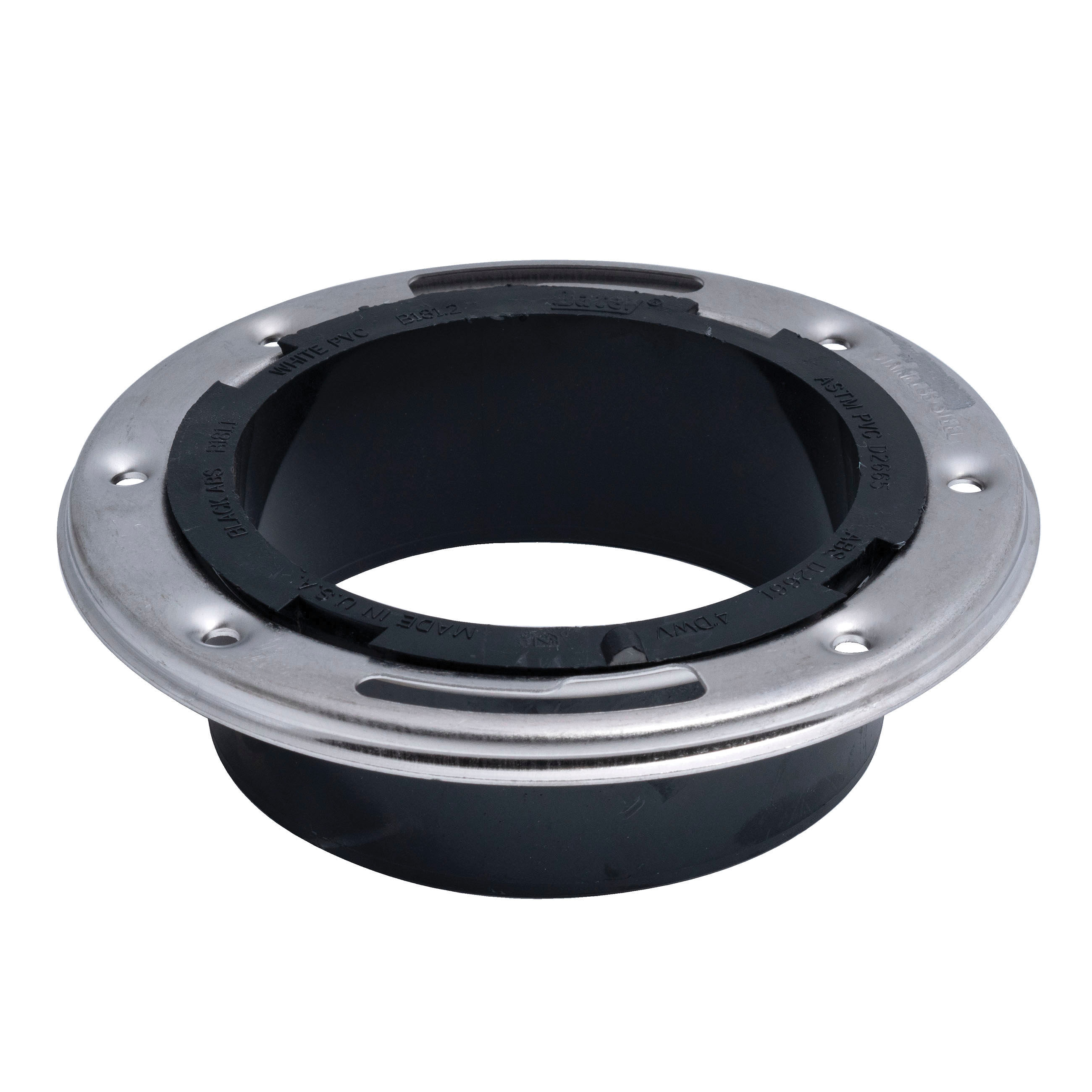 Level Fit 43498 Closet Flange with Stainless Steel Ring, 4 in Connection, Male, ABS, Black, For: 3 in, 4 in Pipes