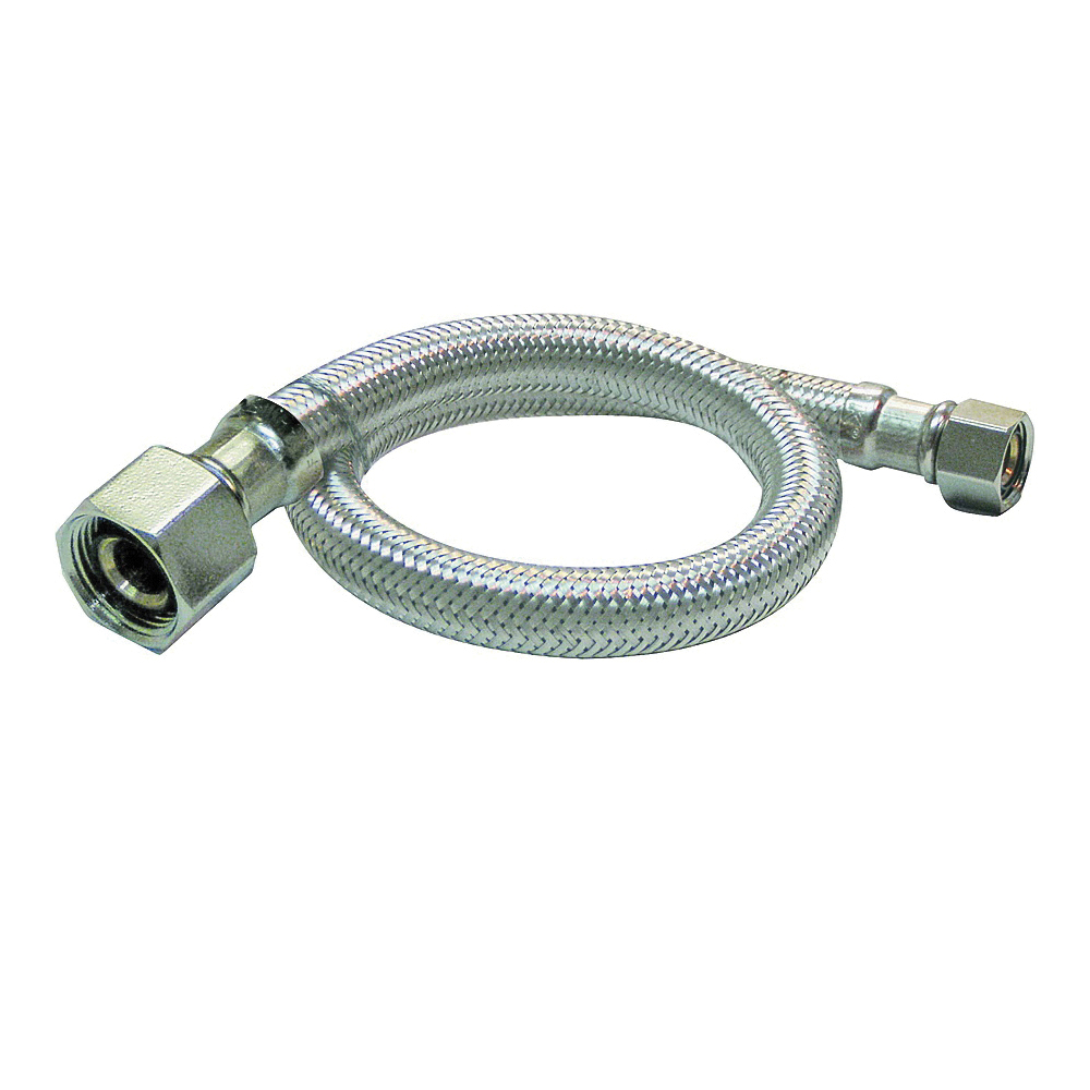 EZ Series PP23841 Sink Supply Tube, 3/8 in Inlet, Flare Inlet, 1/2 in Outlet, FIP Outlet, Stainless Steel Tubing, 20 in L
