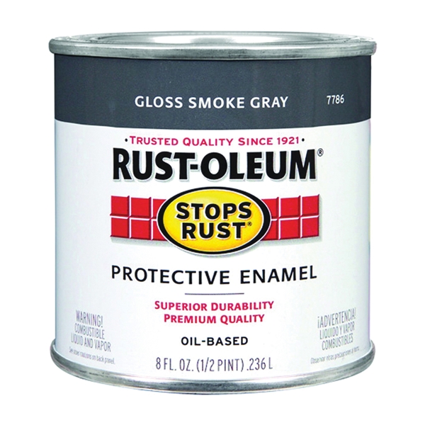 Stops Rust 7786730 Enamel Paint, Oil Base, Gloss Sheen, Smoke Gray, 0.5 pt, Can