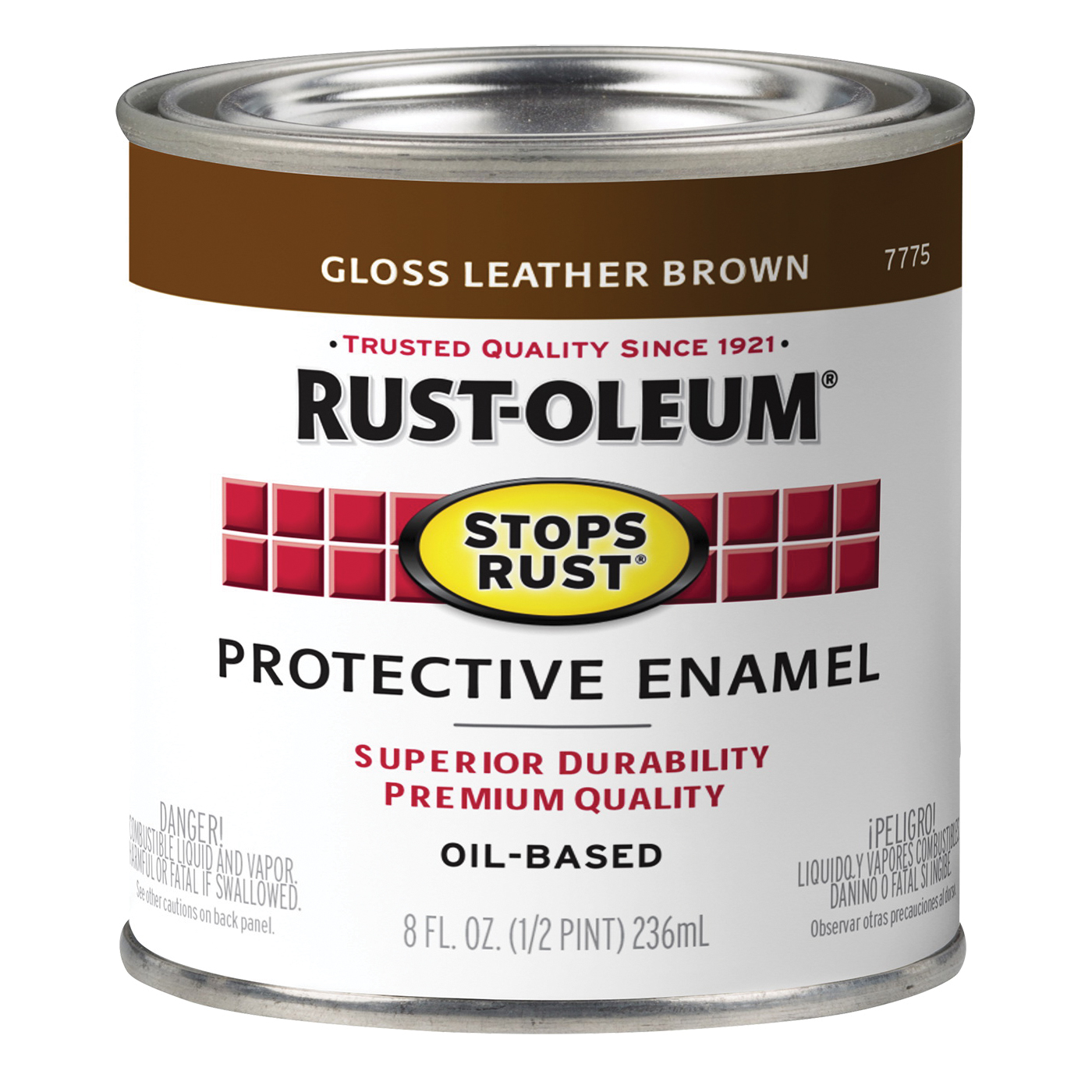 Stops Rust 7775730 Enamel Paint, Oil Base, Gloss Sheen, Leather Brown, 0.5 pt, Can