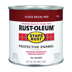 Rust-Oleum Stops Rust 7765730 Enamel Paint, Oil, Gloss, Regal Red, 0.5 pt, Can, 50 to 90 sq-ft/qt Coverage Area