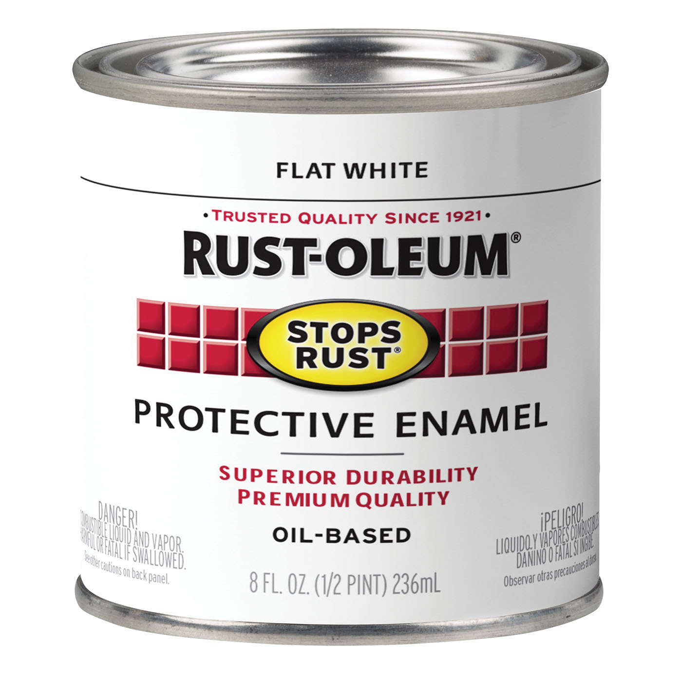 RUST-OLEUM Stops Rust 7790730 Enamel Paint, Oil Base, Flat Sheen, White, 0.5 pt, Can - 1