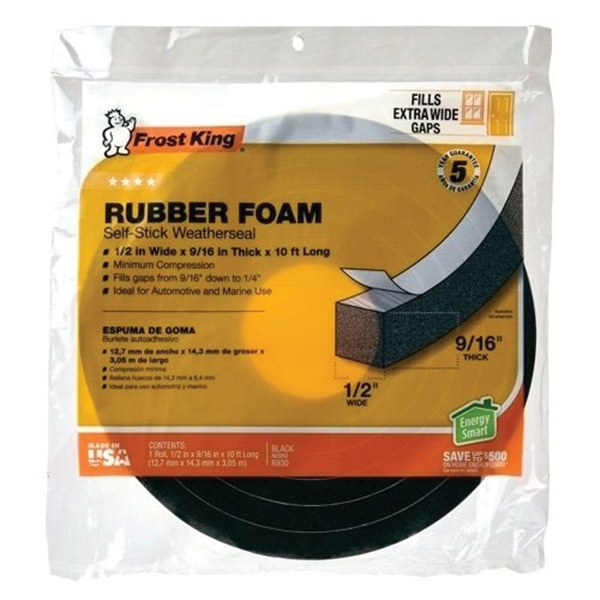 Frost King R538H Foam Tape, 3/8 in W, 10 ft L, 5/16 in Thick, Rubber, Black - 2