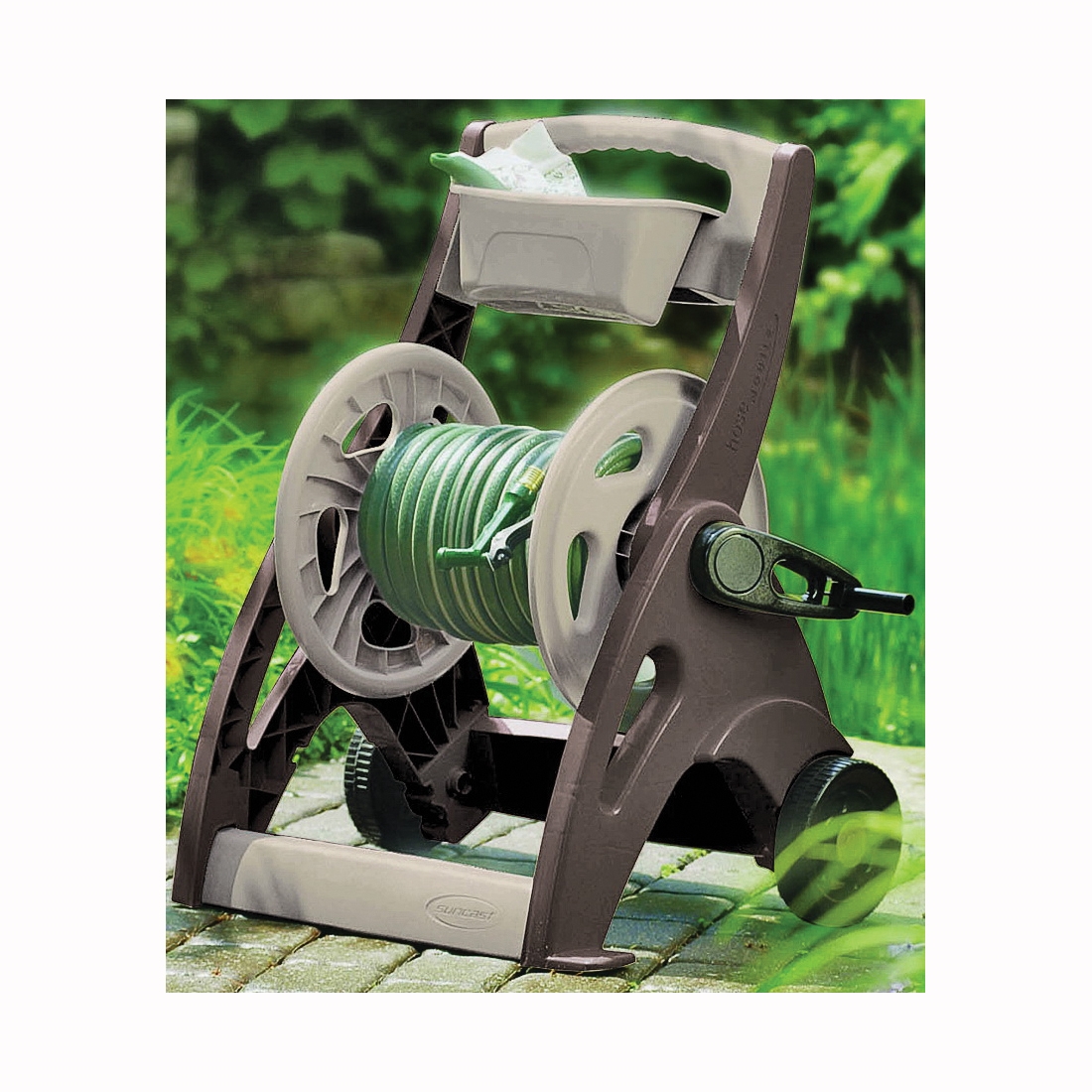 SFB200B Hose Reel Cart, Can Hold 225 ft of 5/8 in Hose, Crank Handle, Resin, Leader Hose Included