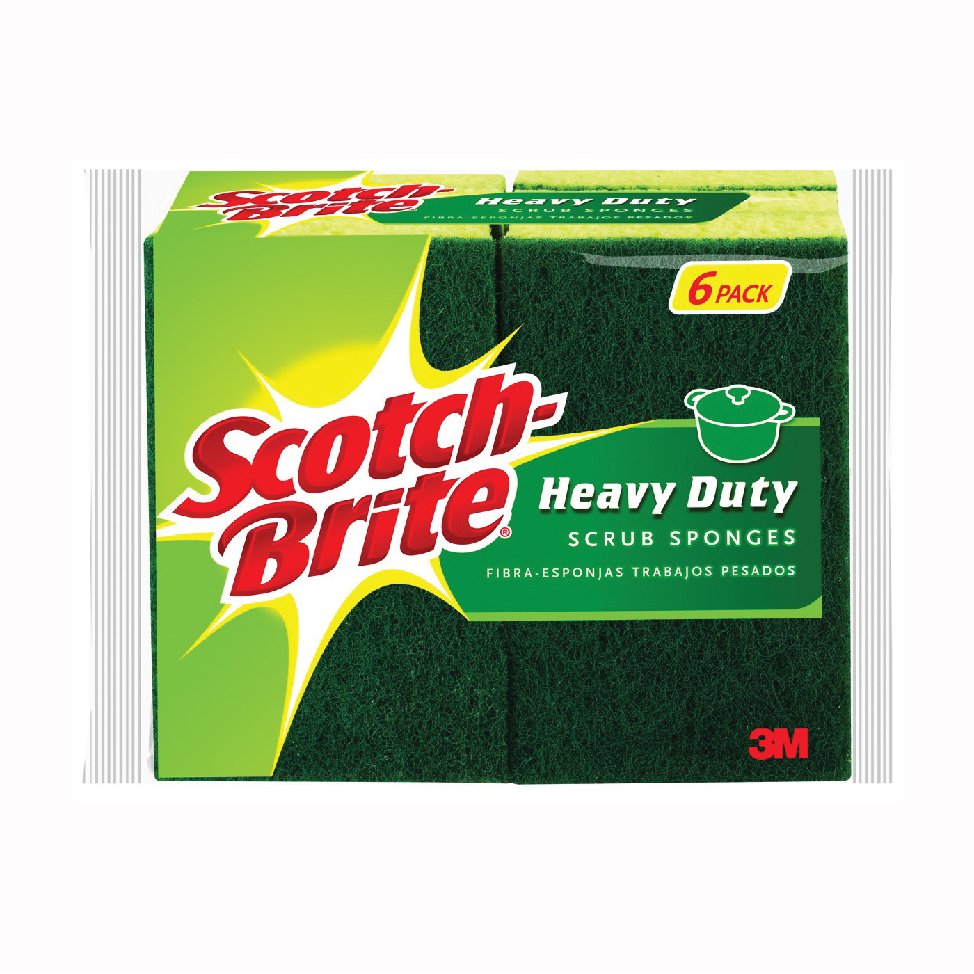 Scotch-Brite 426 Scrub Sponge, 4-1/2 in L, 2.7 in W, 0.6 in Thick, Cellulose/Synthetic Fiber, Green
