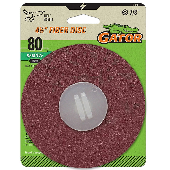 Gator 3071 Fiber Disc, 4-1/2 in Dia, 80 Grit, Medium, Aluminum Oxide Abrasive, Fiber Backing