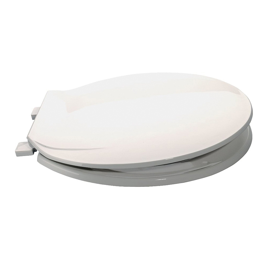 KJ-883A1-WH Toilet Seat, Round, Plastic, White, Plastic Hinge Hinge