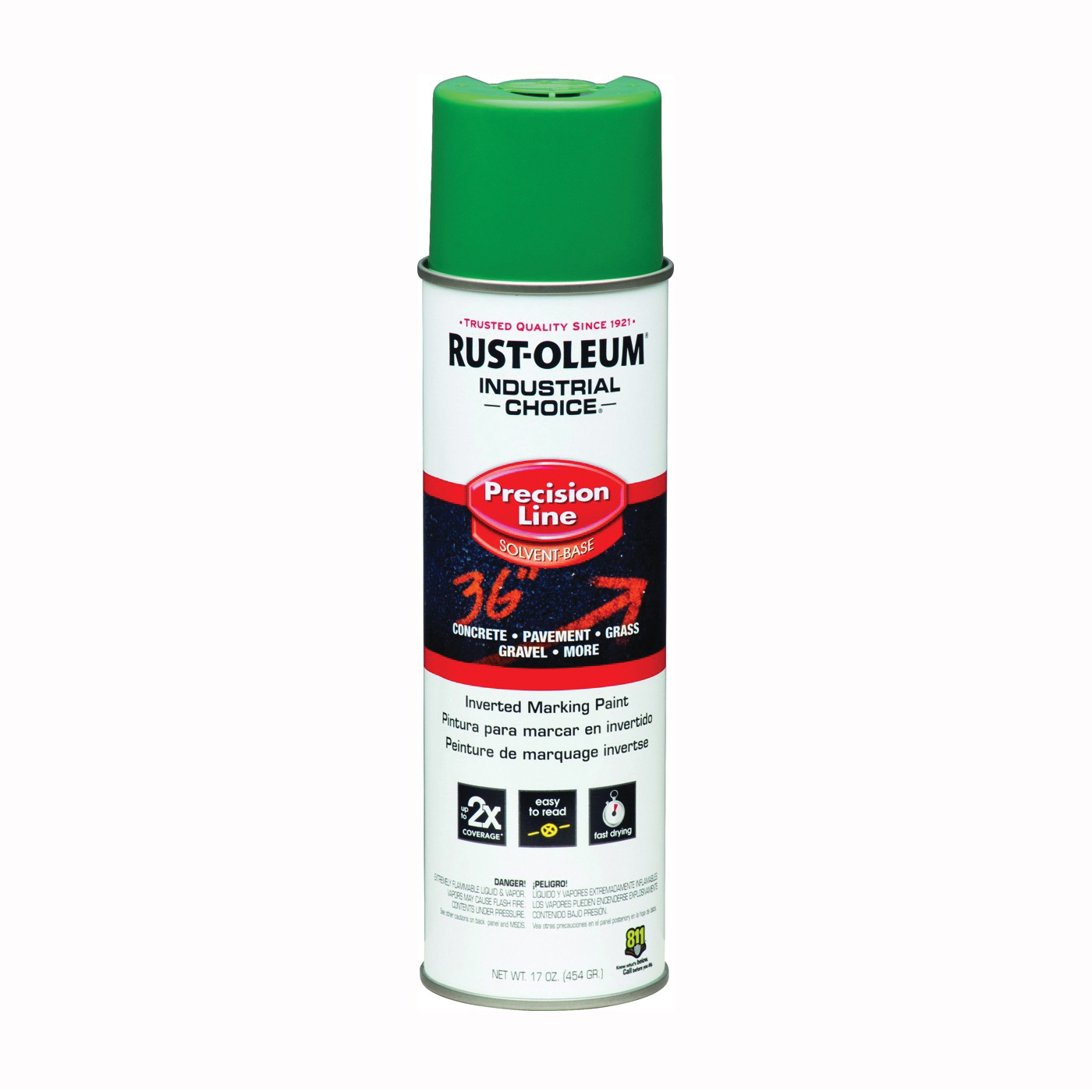 1634838 Inverted Marking Spray Paint, Gloss, Safety Green, 17 oz, Can