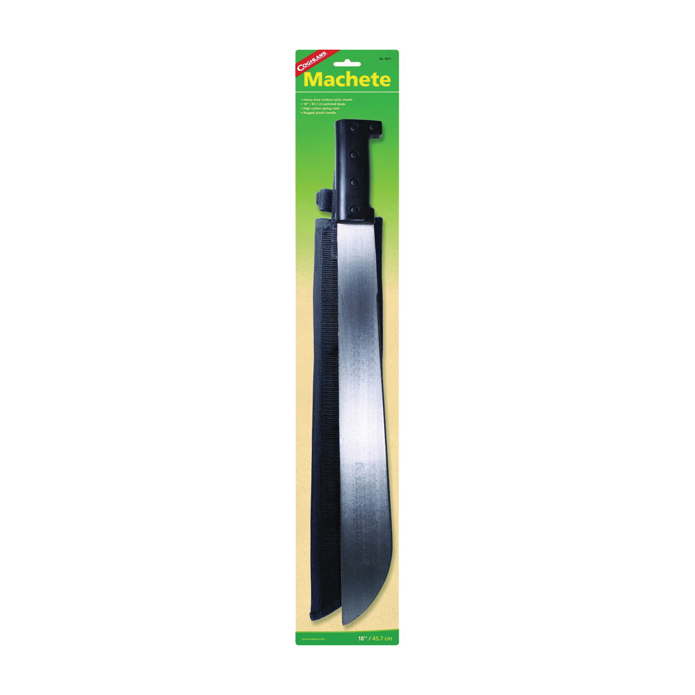 0077 Machete with Sheath, 18 in Blade, Steel Blade, Plastic Handle
