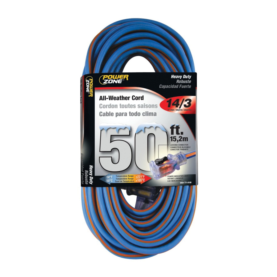 ORC530730 Extension Cord, 14 AWG Cable, 5-15P Grounded Plug, 5-15R Grounded Receptacle, 25 ft L, 125 V