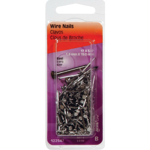 Hillman 122547 Wire Nail, 3/4 in L, Steel, Bright, Flat Head, Smooth Shank, Silver, 2 oz, 2/oz - 3
