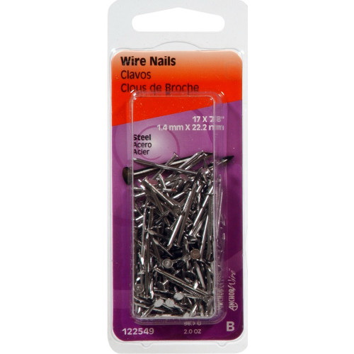 Hillman 122549 Wire Nail, 7/8 in L, Steel, Bright, Flat Head, Smooth Shank, 2 oz