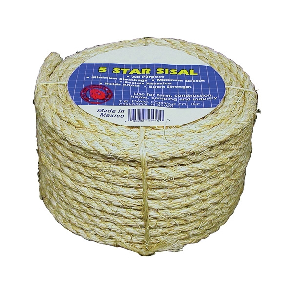 22-800 Fiber Rope, 3/4 in Dia, 600 ft L, 3/4 in, Sisal, Natural