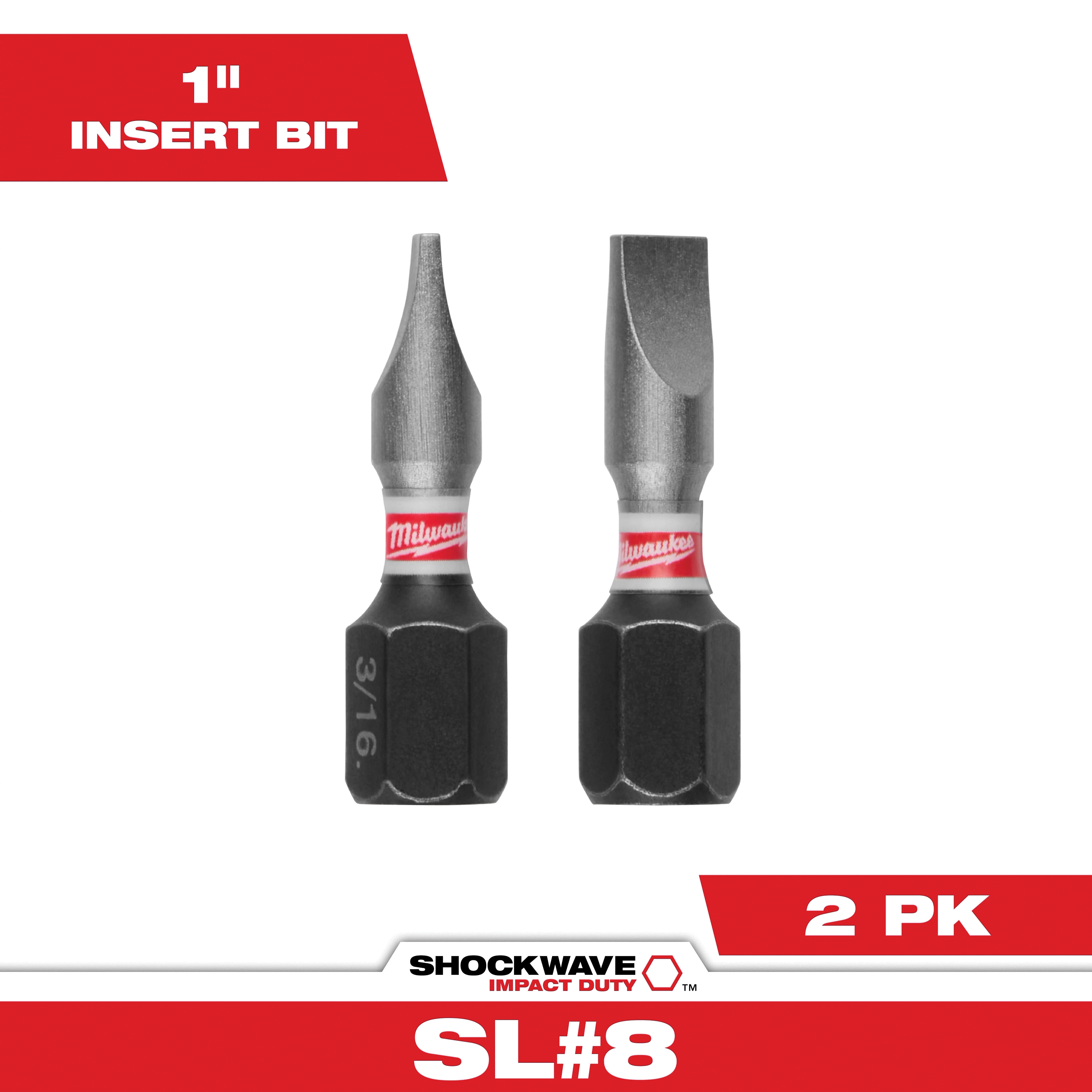 Milwaukee SHOCKWAVE 48-32-4417 Impact-Duty Screwdriver Insert Bit, 3/16 in Drive, Slotted Drive, 1/4 in Shank, Hex Shank - 3