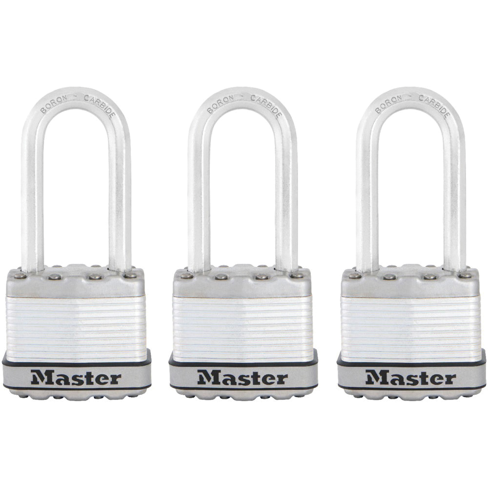 Magnum Series M1XTRILH Padlock, Keyed Alike Key, 5/16 in Dia Shackle, 2 in H Shackle, Stainless Steel Body, 3-pack