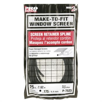 Make-2-Fit P 7523 Screen Retainer Spline, 0.175 in D, 25 ft L, Vinyl, Black, Round