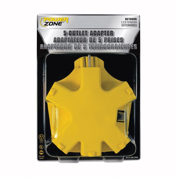 ORAD5OUT Outlet Adapter with Circuit Breaker, 15 A, 125 V, 5 -Outlet, NEMA: NEMA 5-15, Yellow