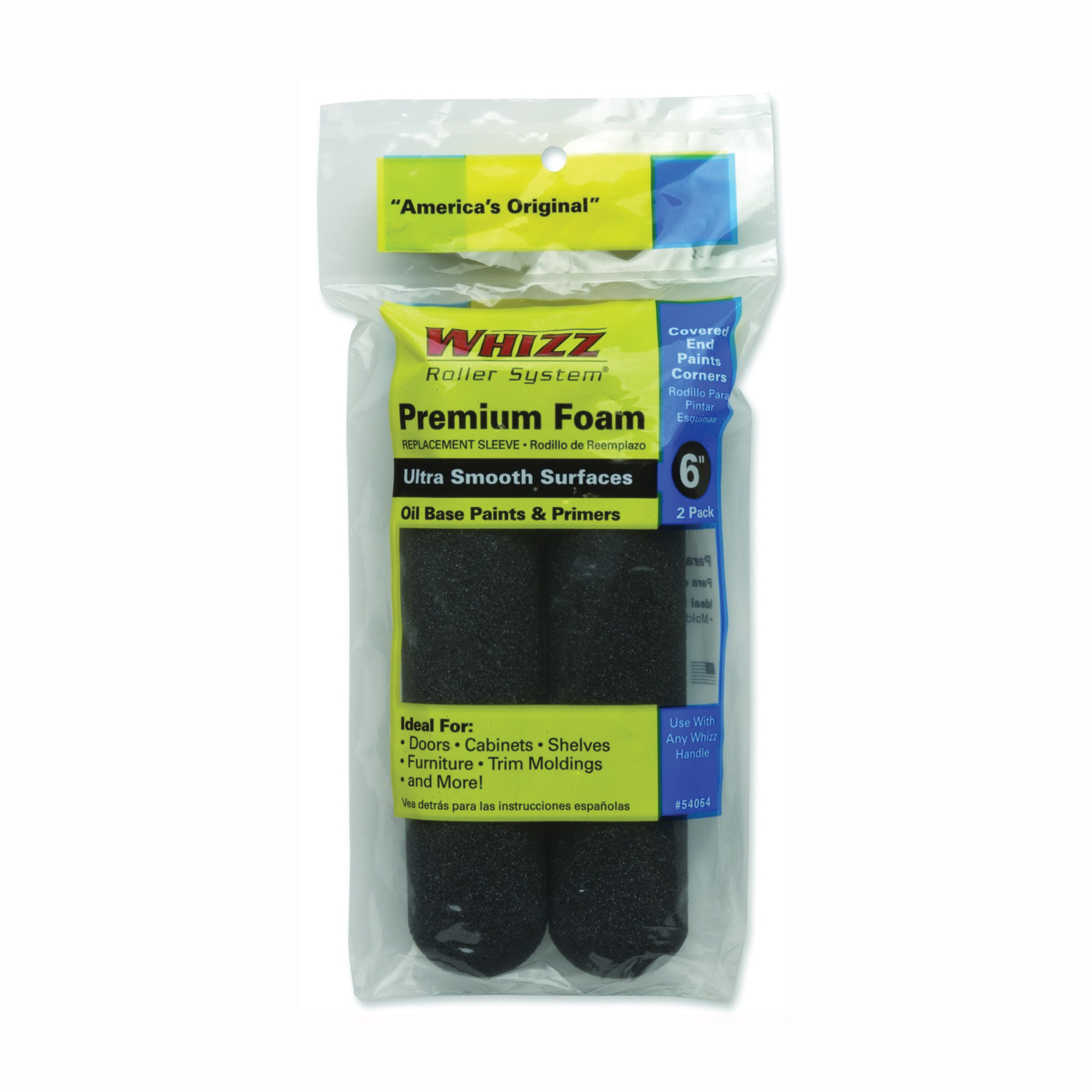 54064 Mini Roller Cover, 1/4 in Thick Nap, 6 in L, Foam Cover, Black