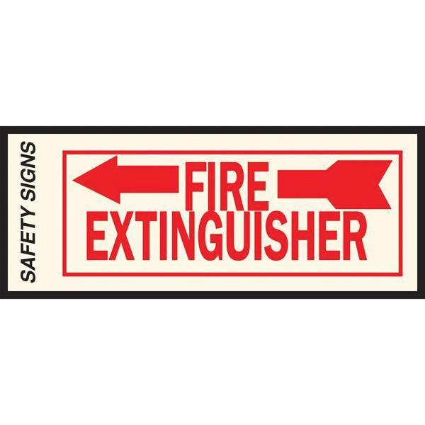 FE-2L Safety Sign, Rectangular, Fire Extinguisher Left Arrow, Red Legend, Vinyl, 4 in H x 10 in W Dimensions