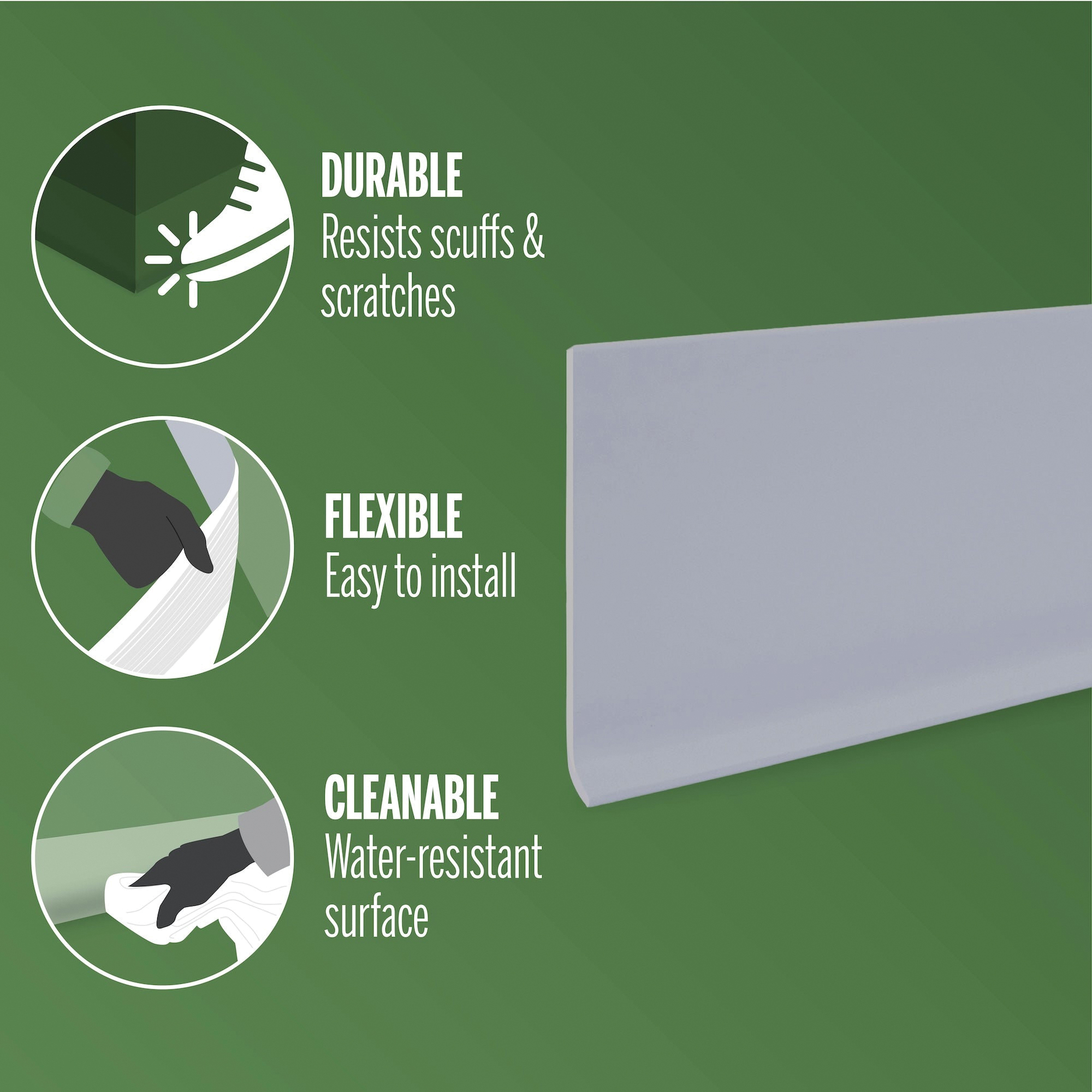 M-D 75671 Wall Base, 4 ft L, 2-1/2 in W, Vinyl, Silver Gray - 4