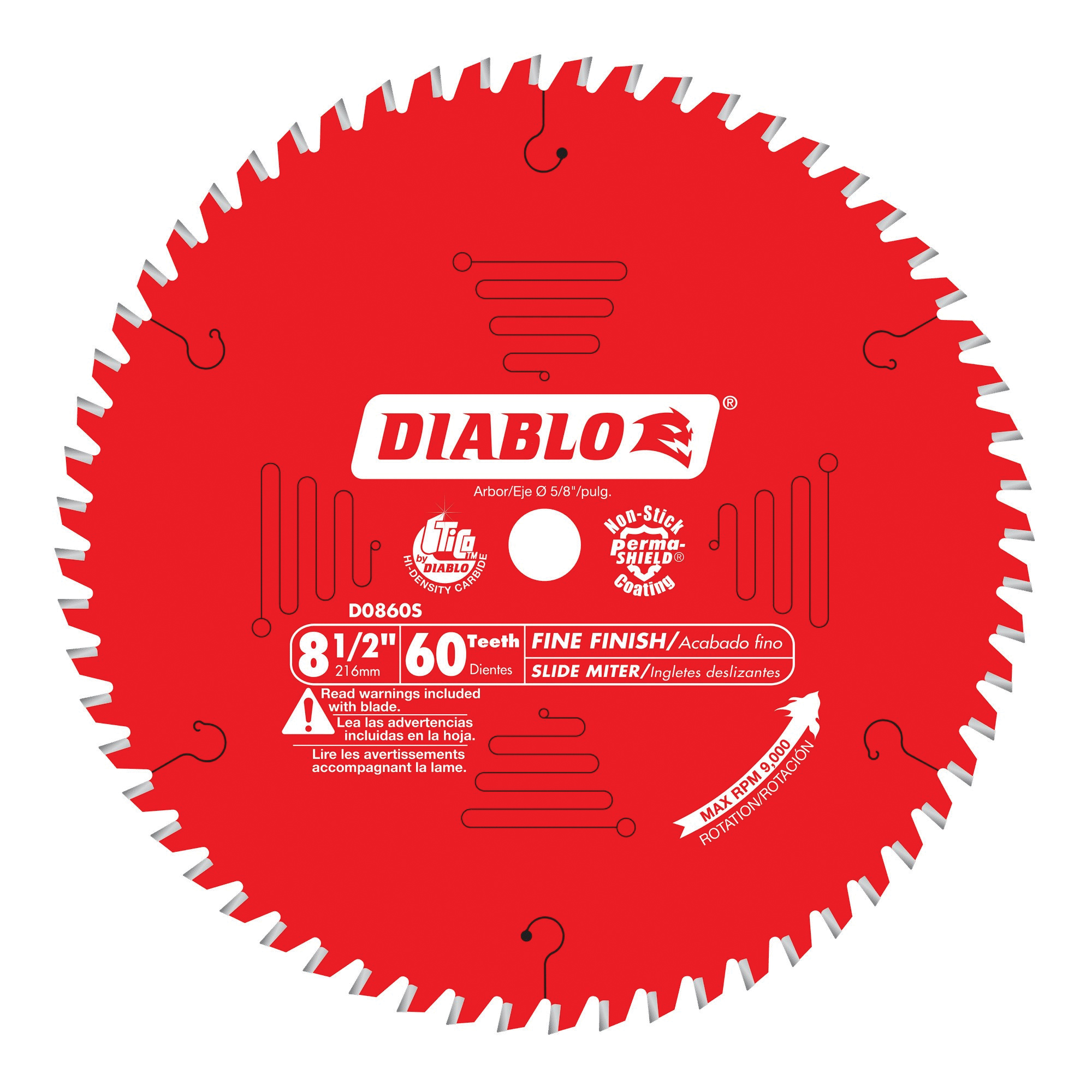 D0860S Circular Saw Blade, Wood, 8-1/2 in Dia, 5/8 in Arbor, 60-Teeth, Carbide Cutting Edge