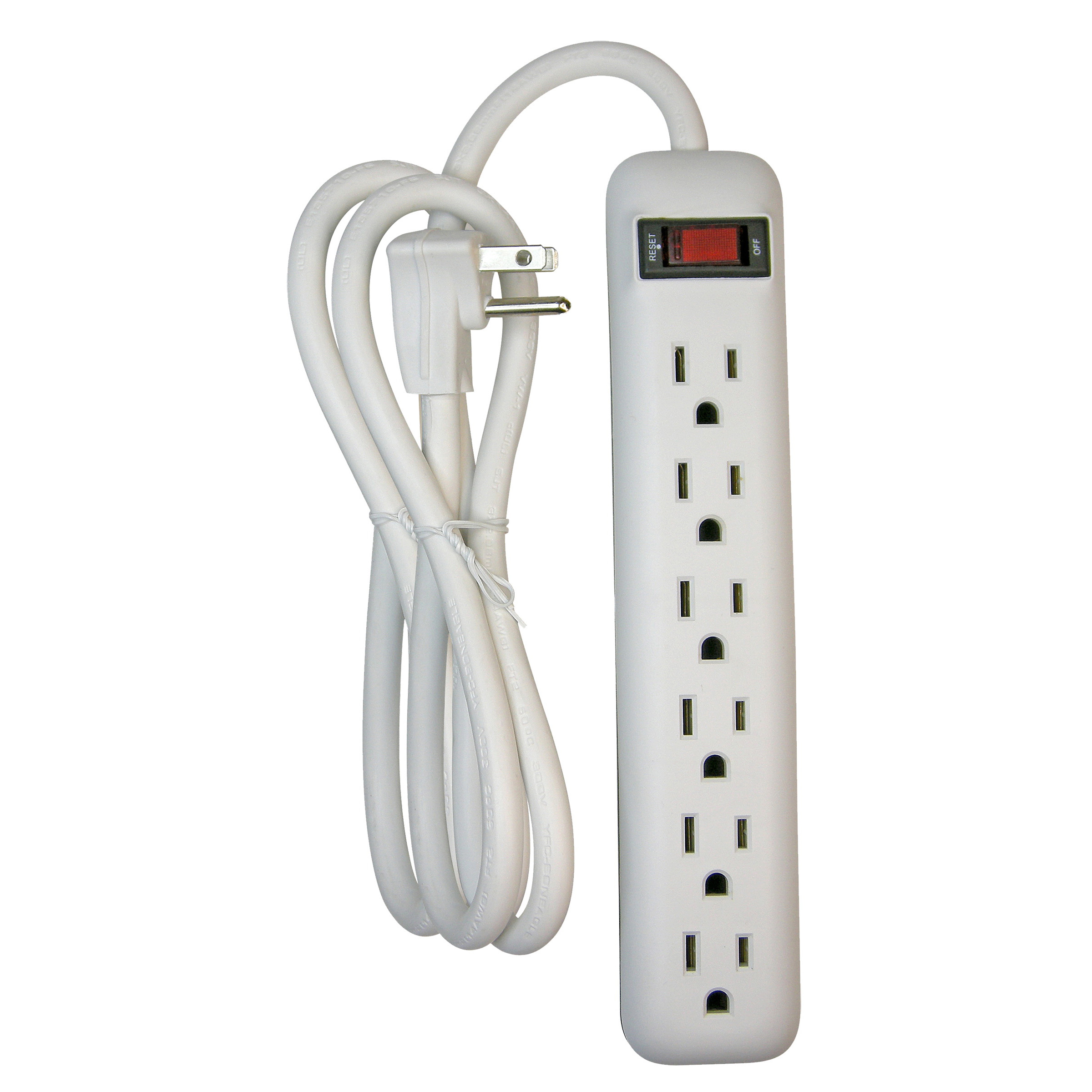 PowerZone OR801115 Power Outlet Strip, 6-Socket, 15 A, 8 ft L Cable, White - 1