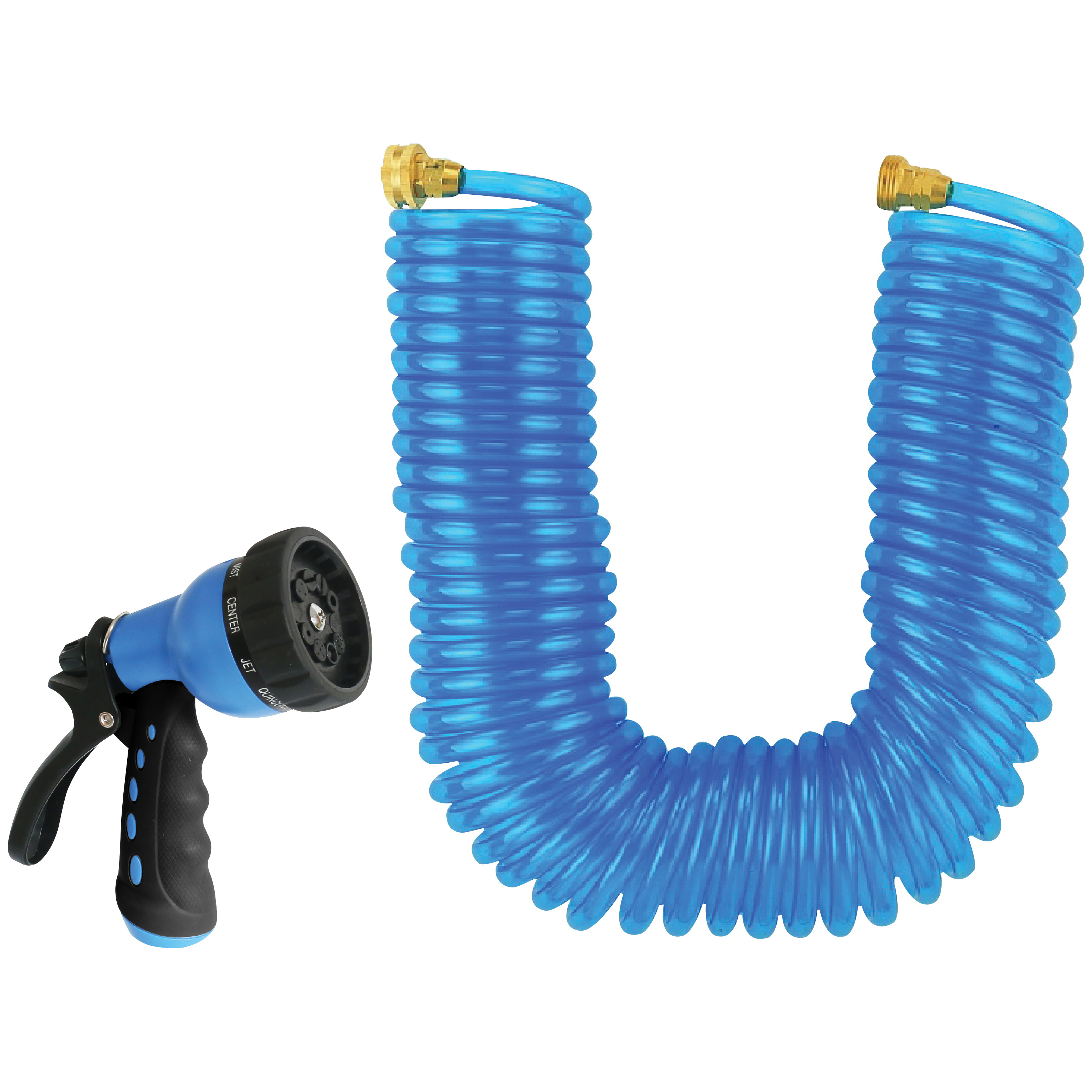 GT-445030 Coil Hose with Nozzle Set, 3/4 in, 50 ft L, PVC, Blue