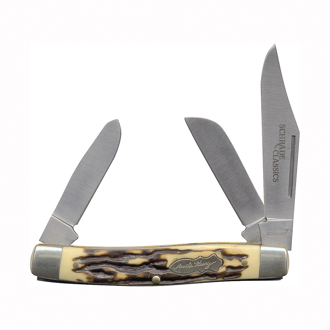 885UH Folding Pocket Knife, 3 in L Blade, 7Cr17 High Carbon Stainless Steel Blade, Cream Yellow/Brown Handle, 3-Blade