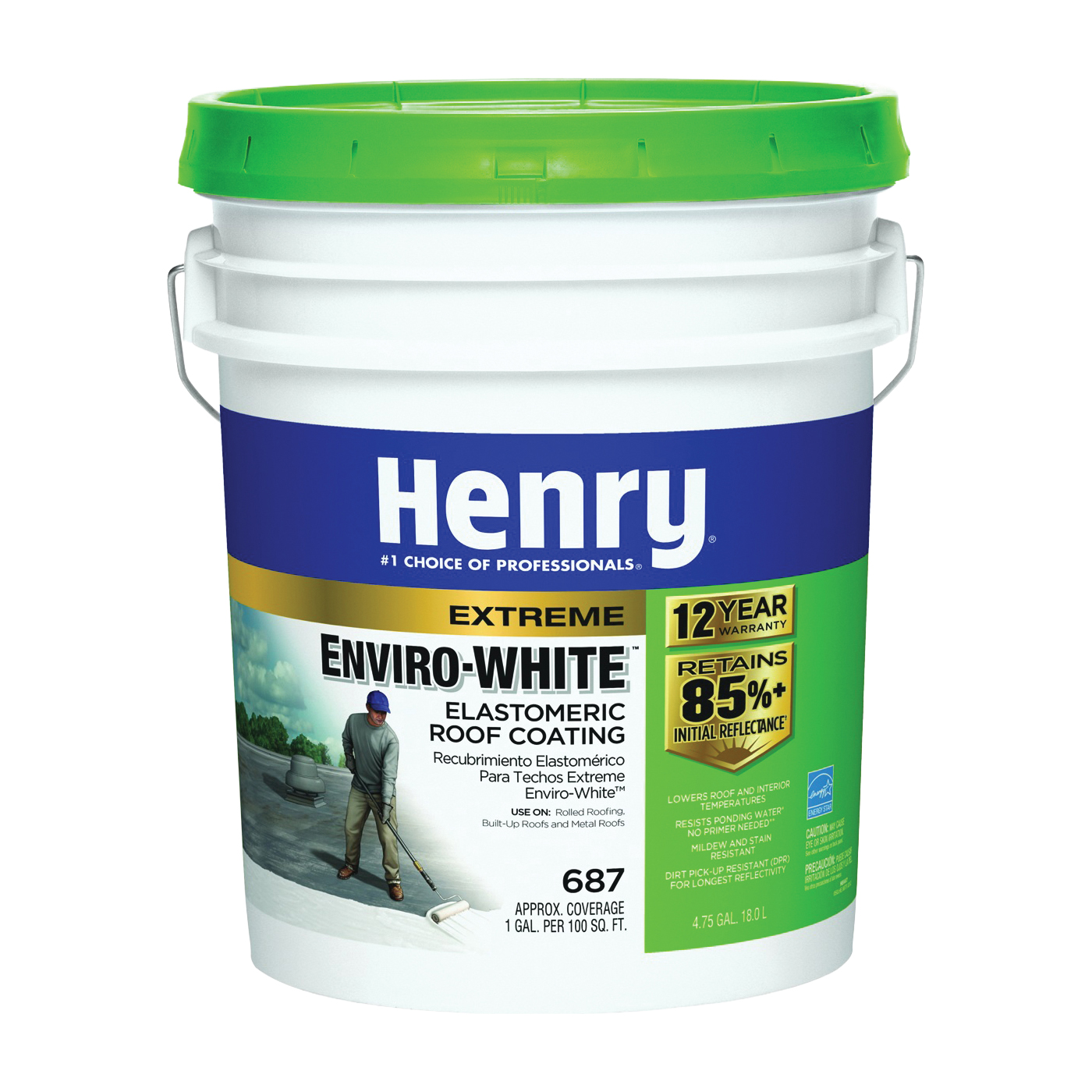 HE687406 Elastomeric Roof Coating, White, 5 gal Pail, Cream