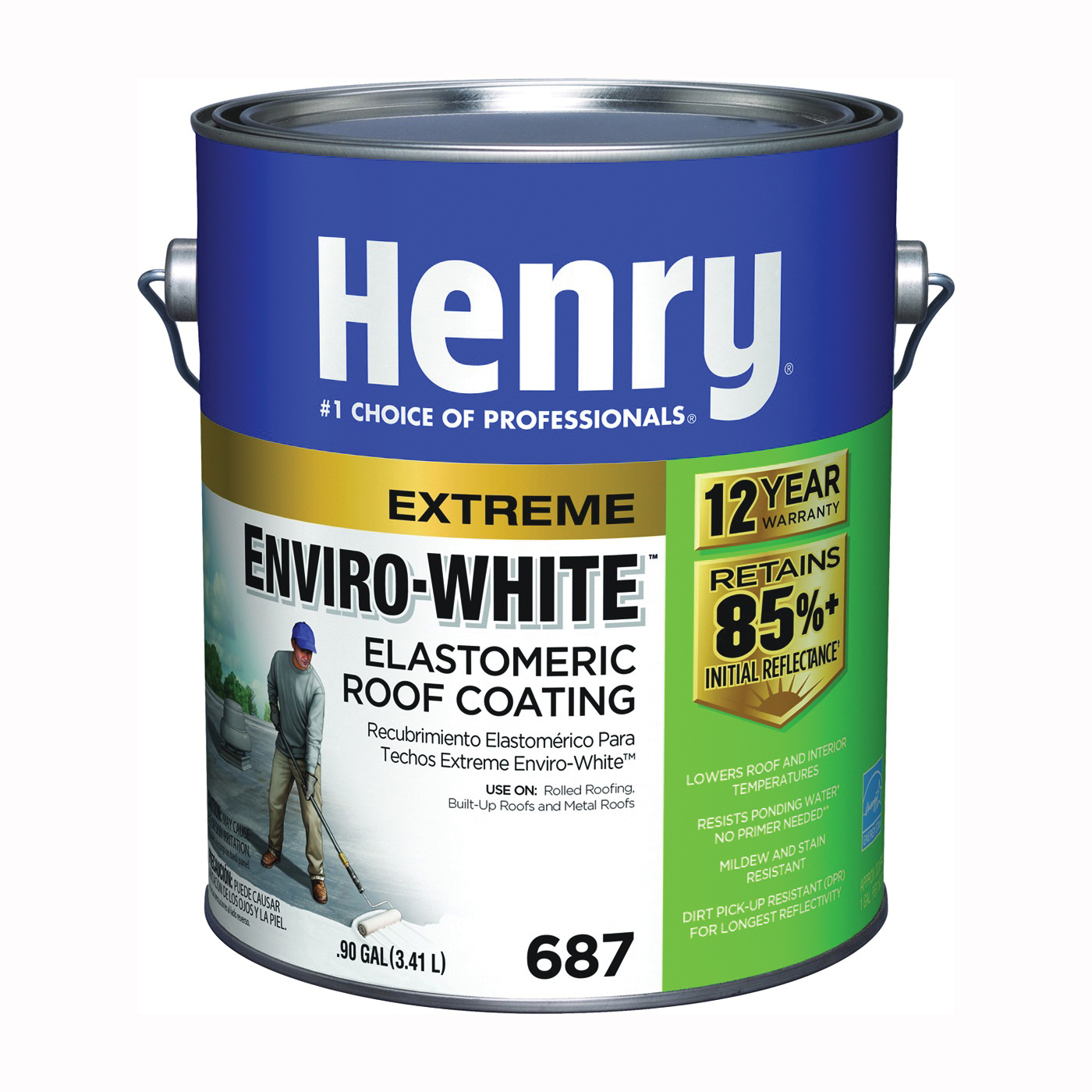 Henry HE687046 Elastomeric Roof Coating, White, 0.9 gal Can, Cream - 1
