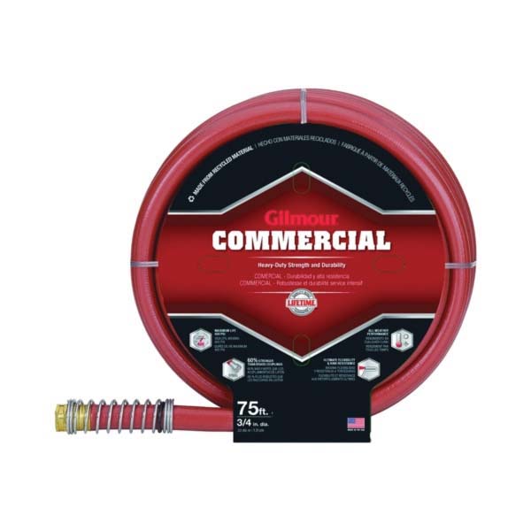 840751 Heavy-Duty Garden Hose, 3/4 in, 75 ft L, Rubber/Vinyl, Red