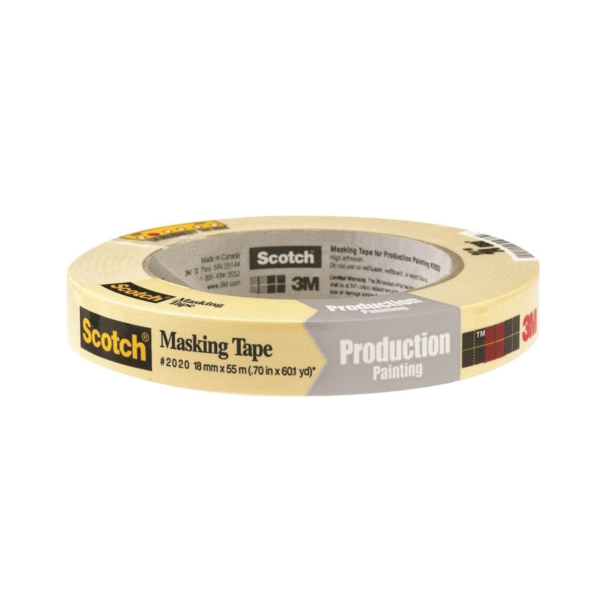 2020-18AP Masking Tape, 60 yd L, 3/4 in W, Crepe Paper Backing, Beige